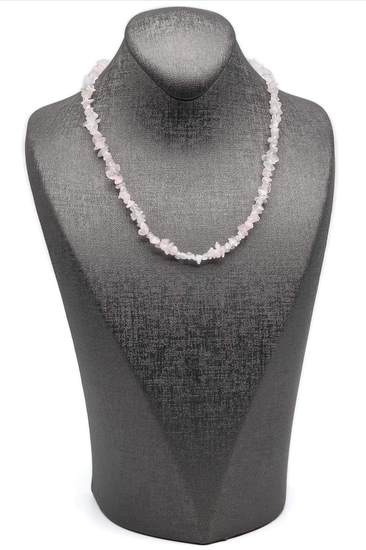 Pembe Kuvars ( Çelik Klipsli ) Doğal Taş Kırıktaş Kolye 