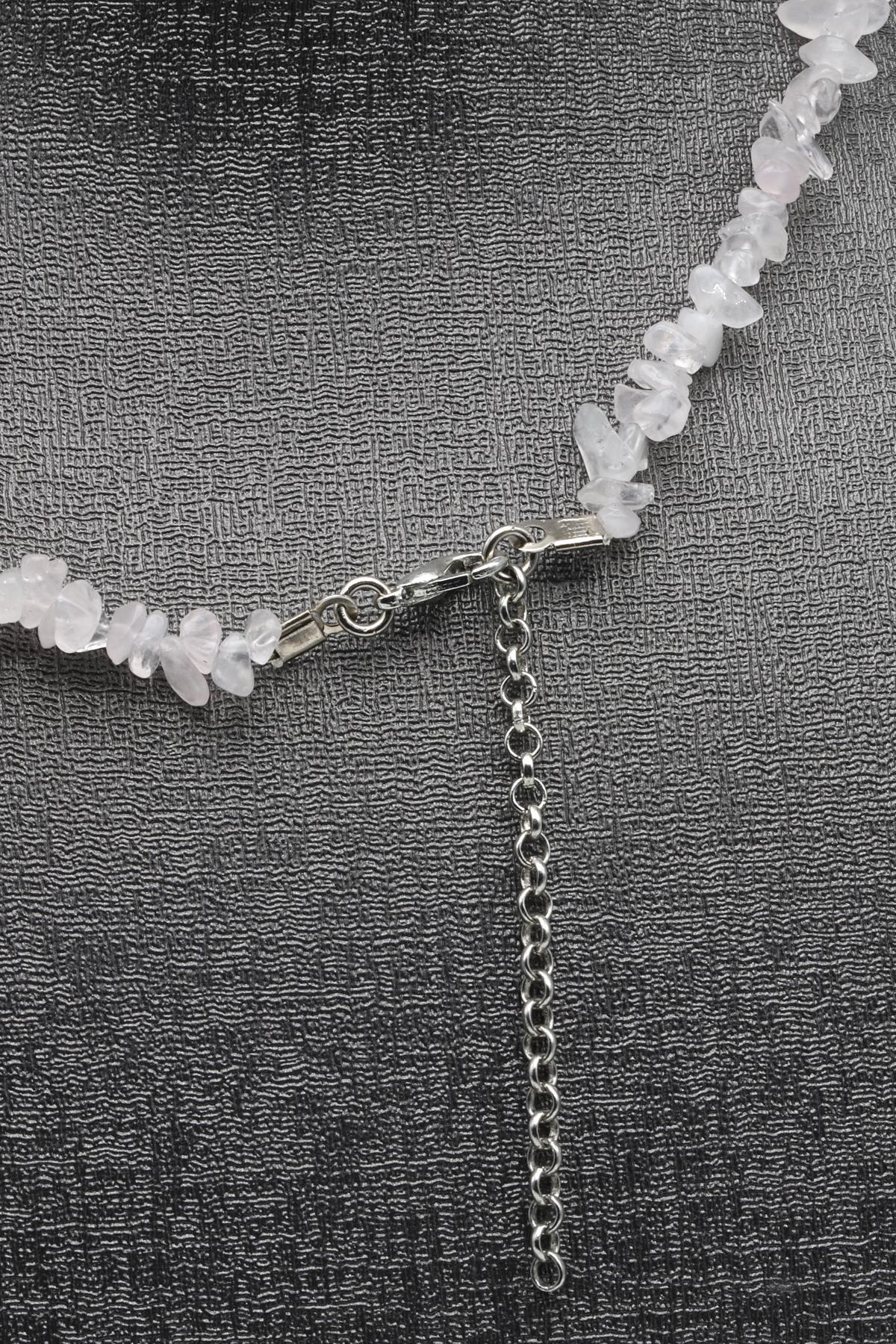 Pembe Kuvars ( Çelik Klipsli ) Doğal Taş Kırıktaş Kolye 