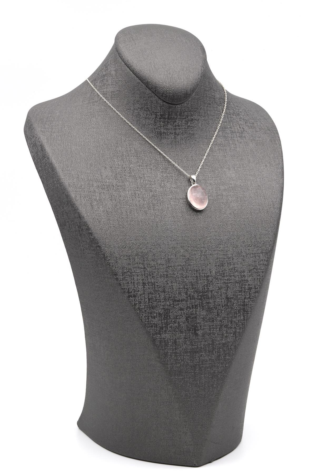 Pembe Kuvars Doğal Taş 925 Ayar Gümüş Kolye