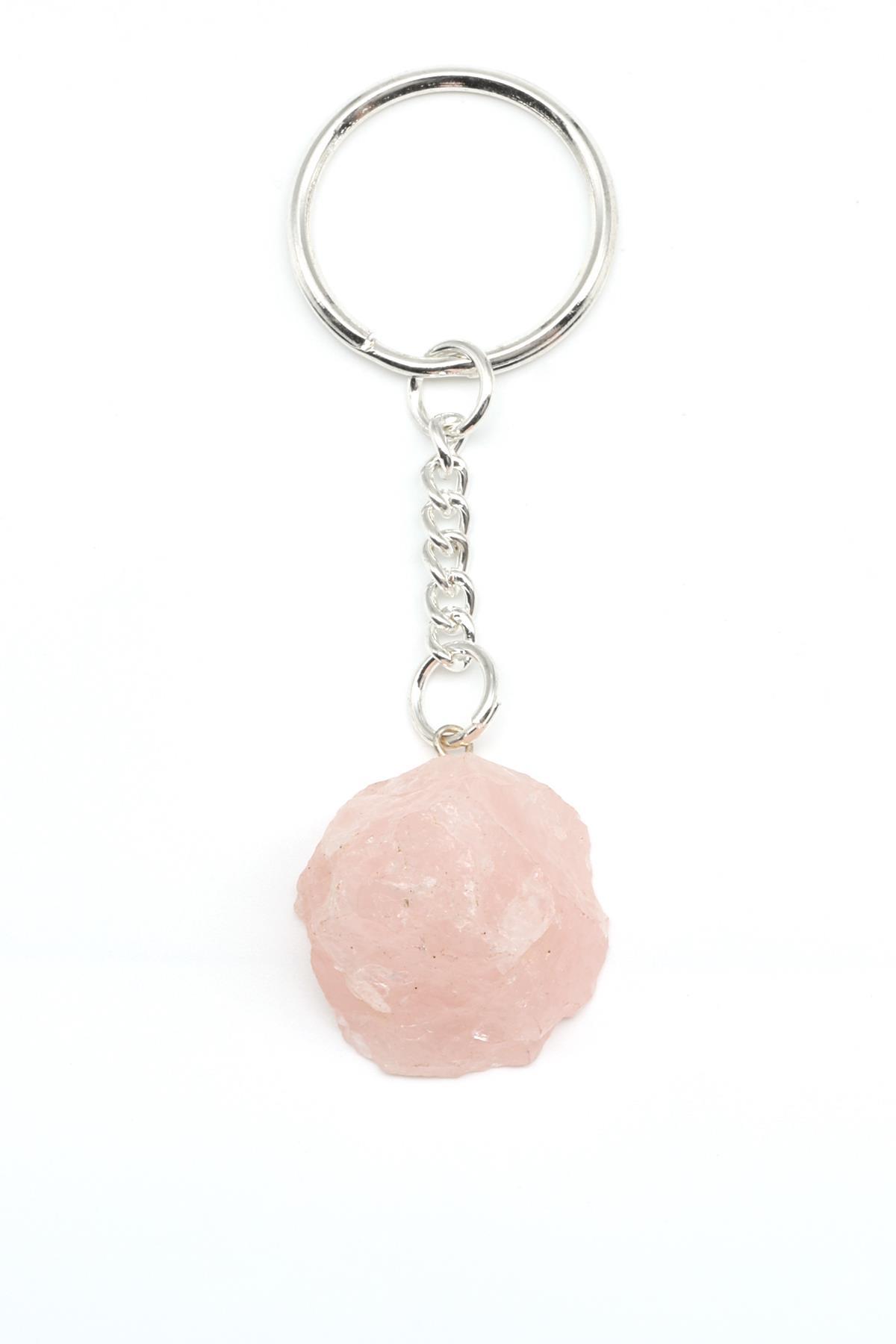 Pembe Kuvars Doğal Taş Anahtarlık