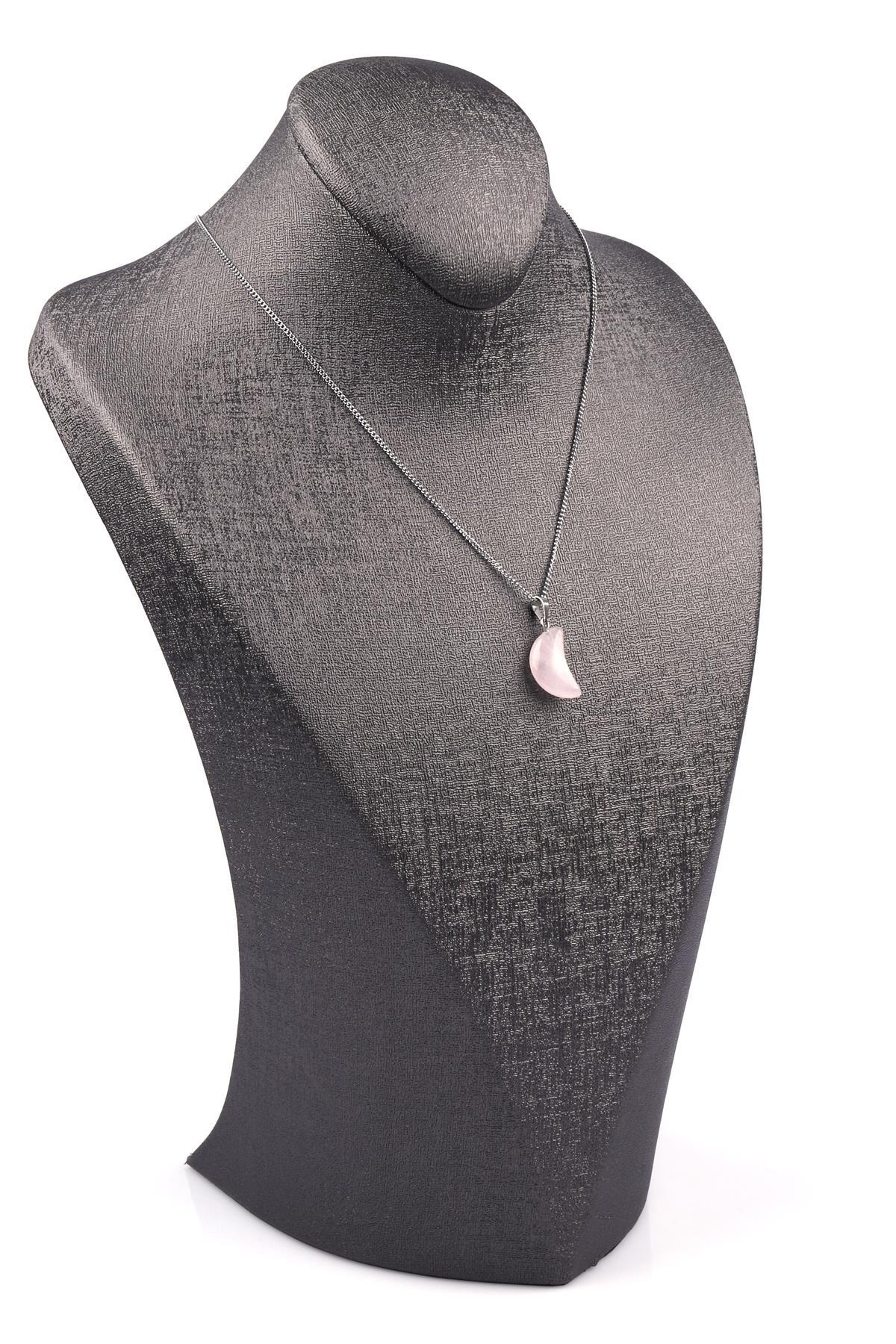 Pembe Kuvars Doğal Taş Ay Model Kolye