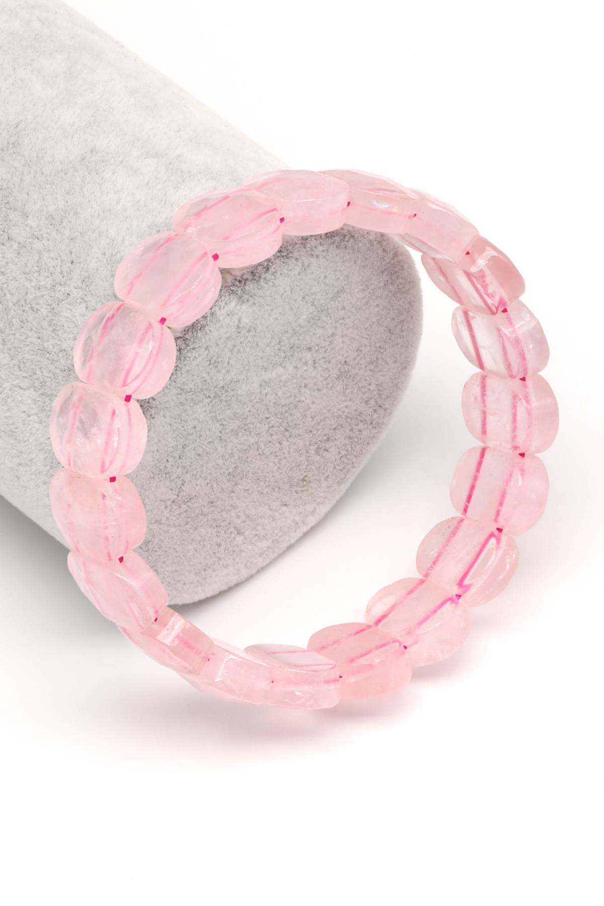 Pembe Kuvars Doğal Taş Bileklik 10 x 14 mm Özel Kesim