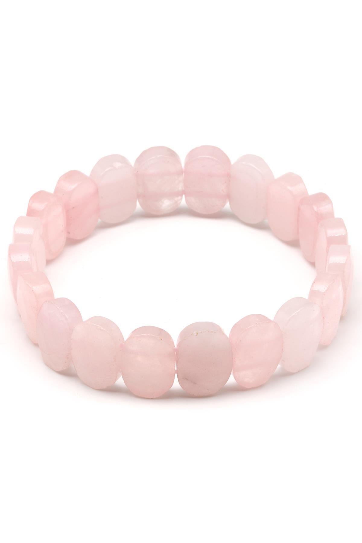 Pembe Kuvars Doğal Taş Bileklik 10 x 14 mm Özel Kesim