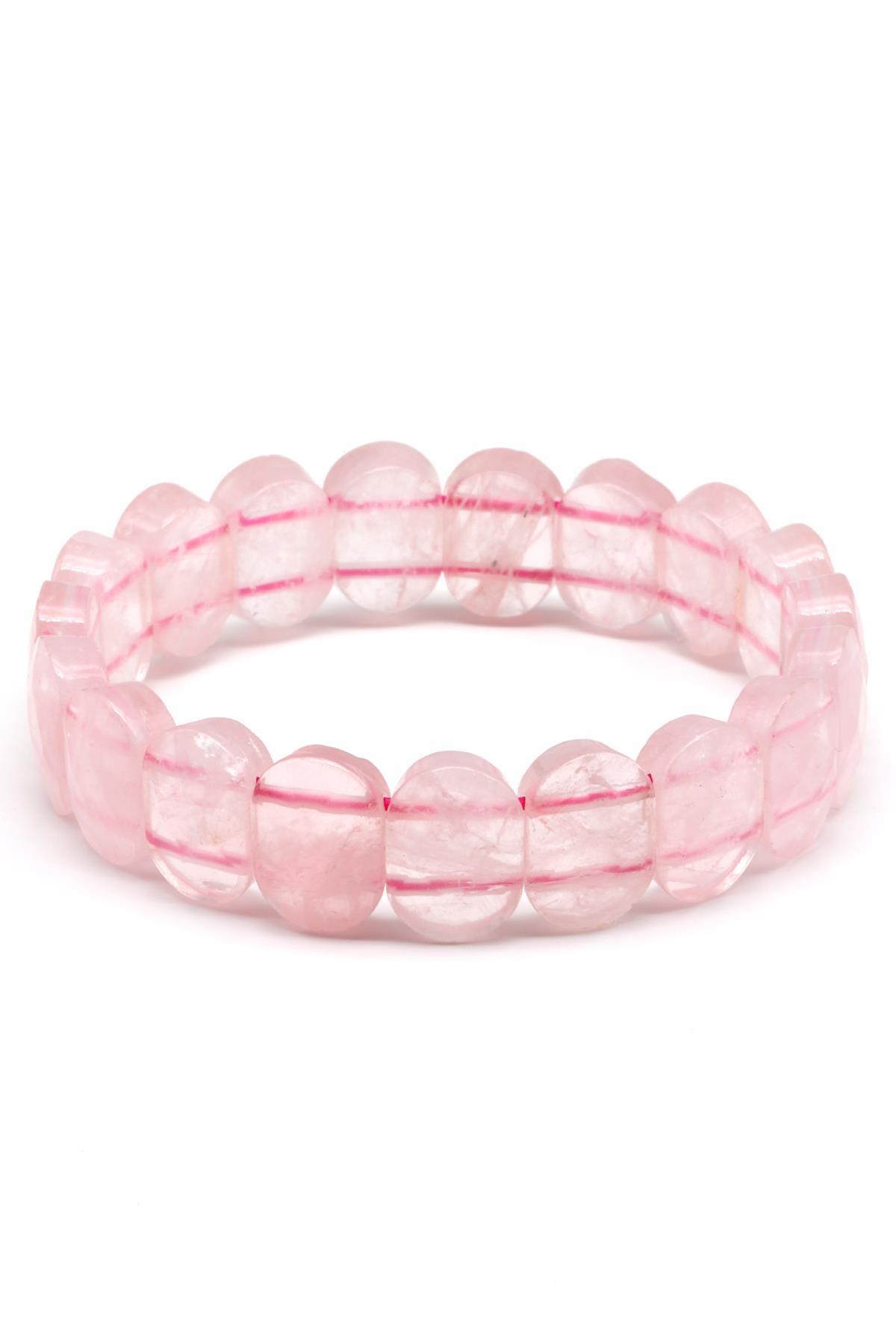 Pembe Kuvars Doğal Taş Bileklik 10 x 14 mm Özel Kesim