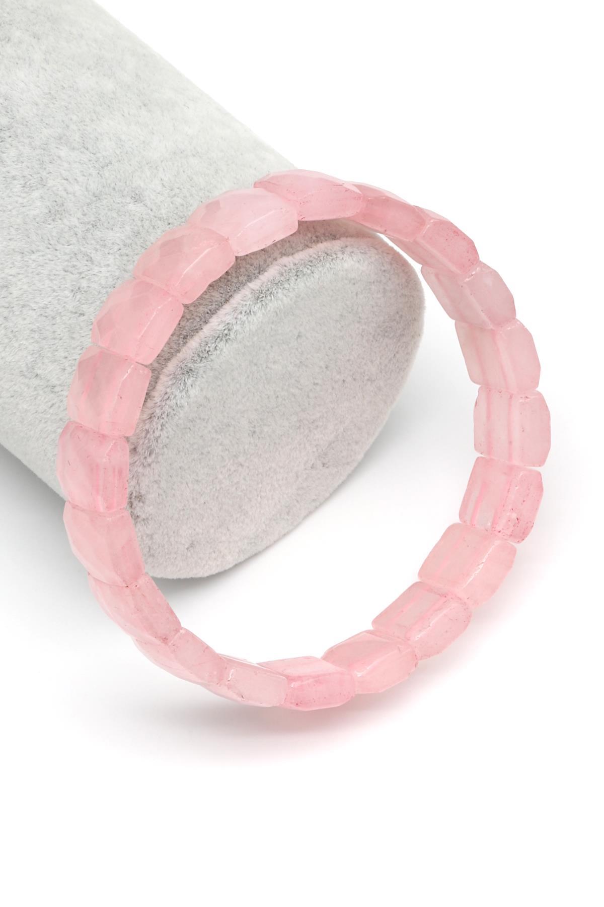 Pembe Kuvars Doğal Taş Bileklik 10 x 12 mm Özel Kesim