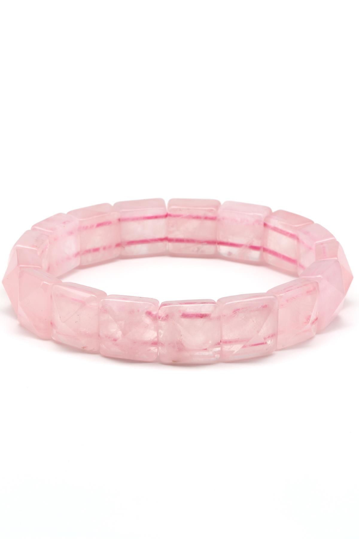 Pembe Kuvars Doğal Taş Bileklik 12 x 12 mm Özel Kesim