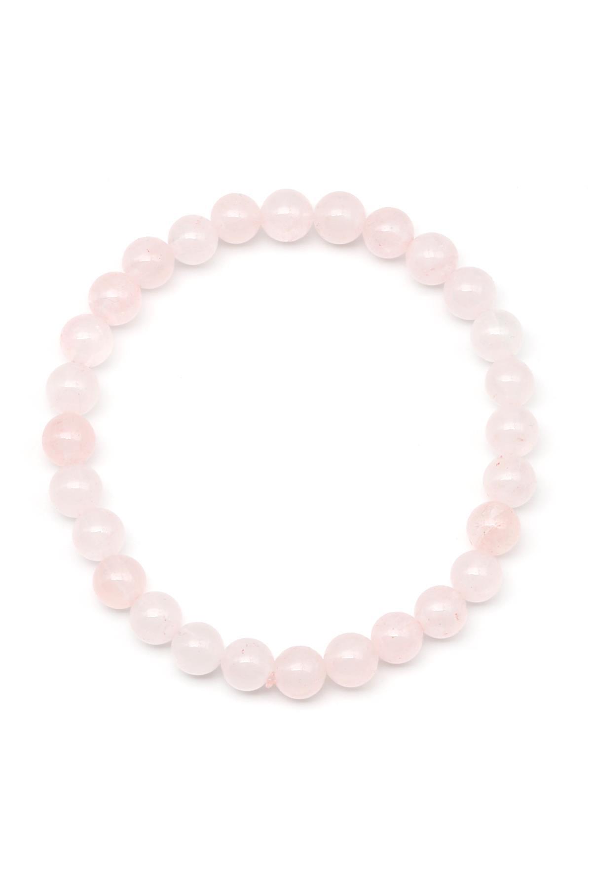 Pembe Kuvars Doğal Taş Bileklik 6 mm Küre Kesim