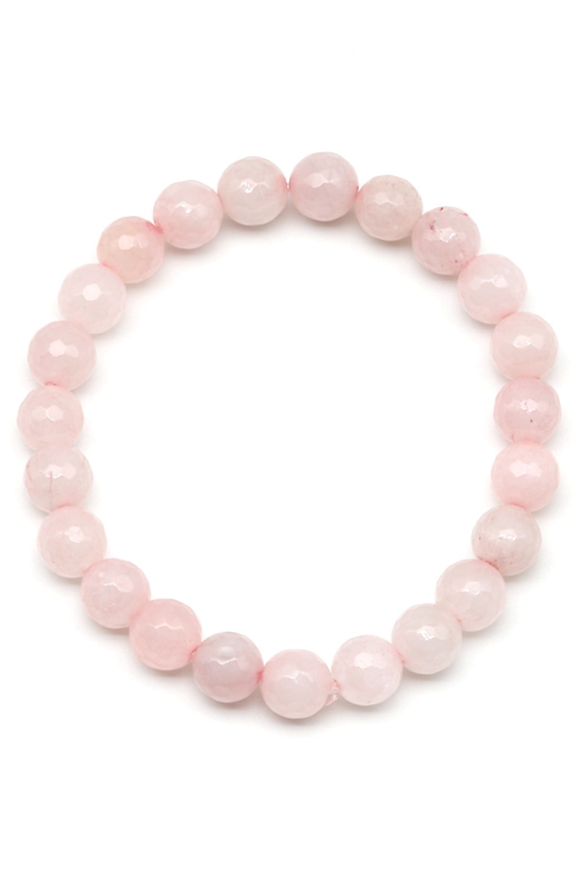 Pembe Kuvars Doğal Taş Bileklik 8 mm Fasetli Küre Kesim - BLK-2141