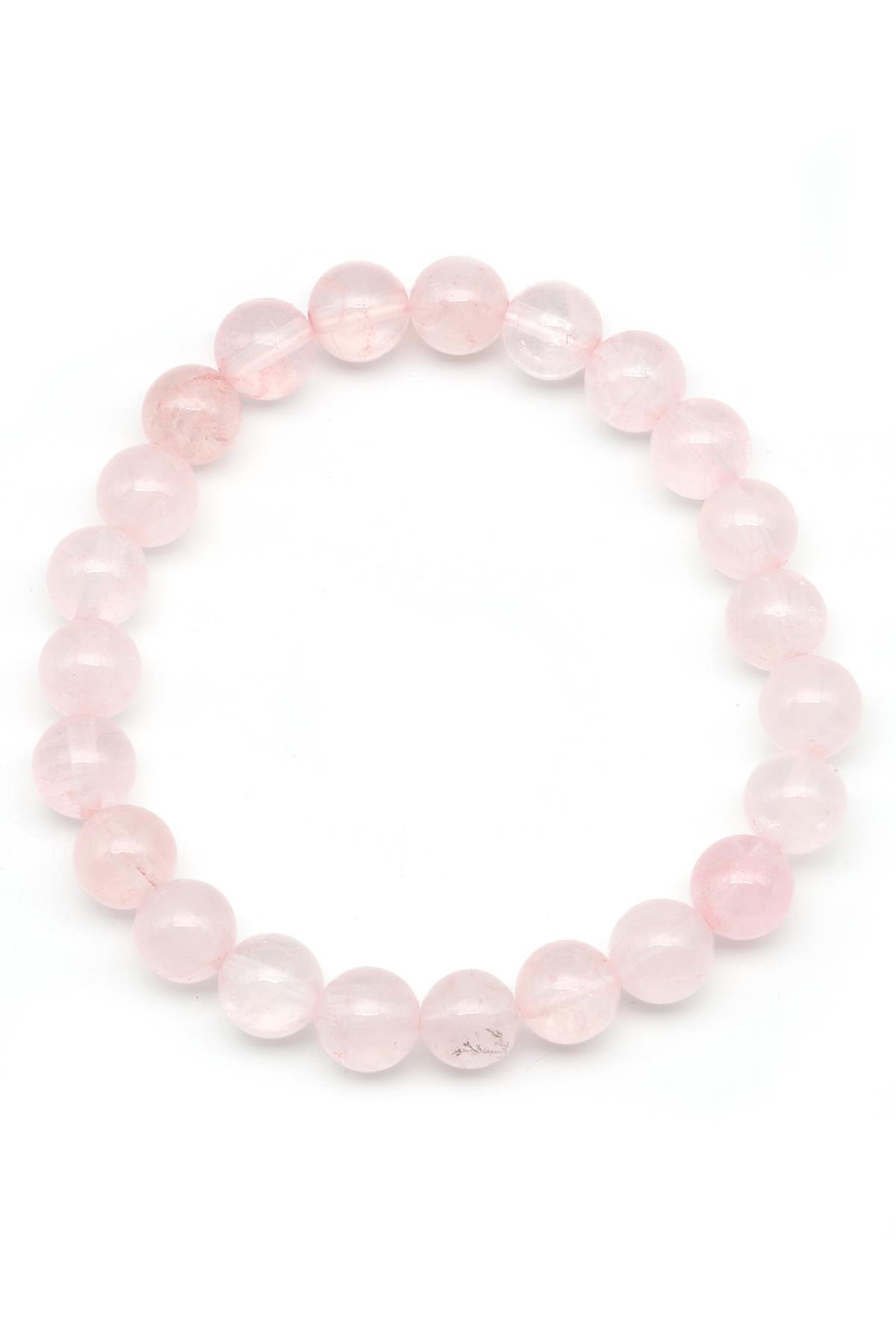 Pembe Kuvars Doğal Taş Bileklik 8 mm Küre Kesim