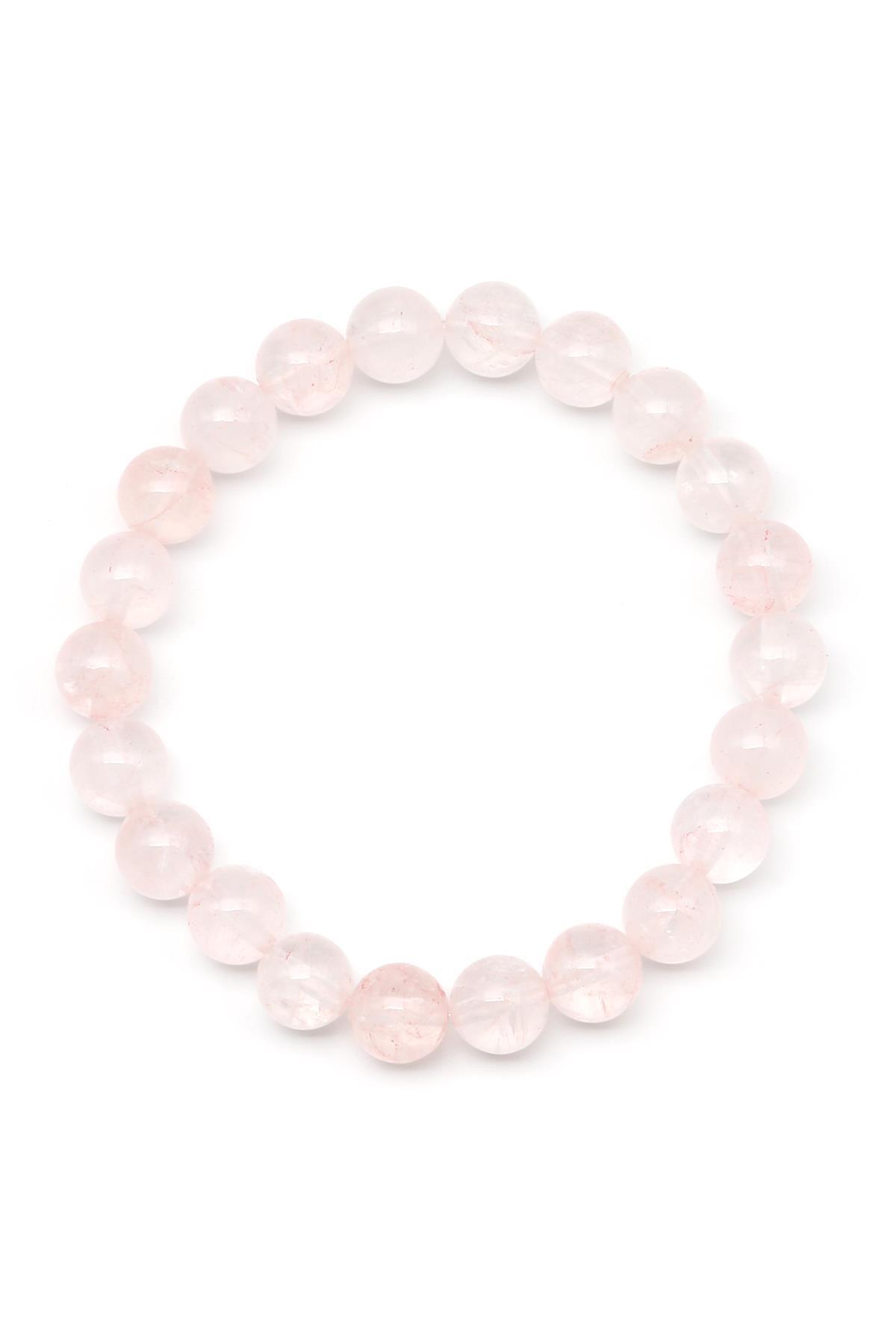 Pembe Kuvars Doğal Taş Bileklik 8 mm Küre Kesim