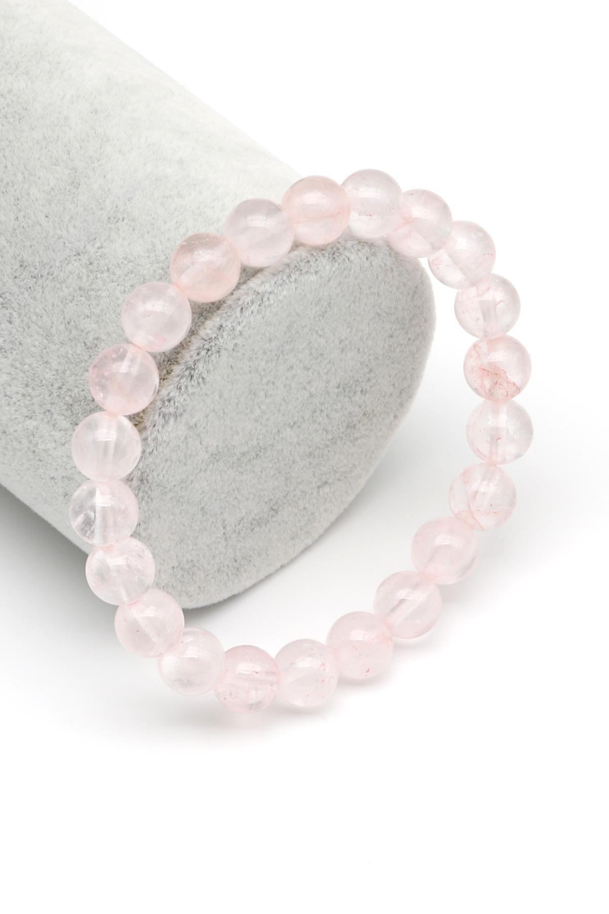 Pembe Kuvars Doğal Taş Bileklik 8 mm Küre Kesim
