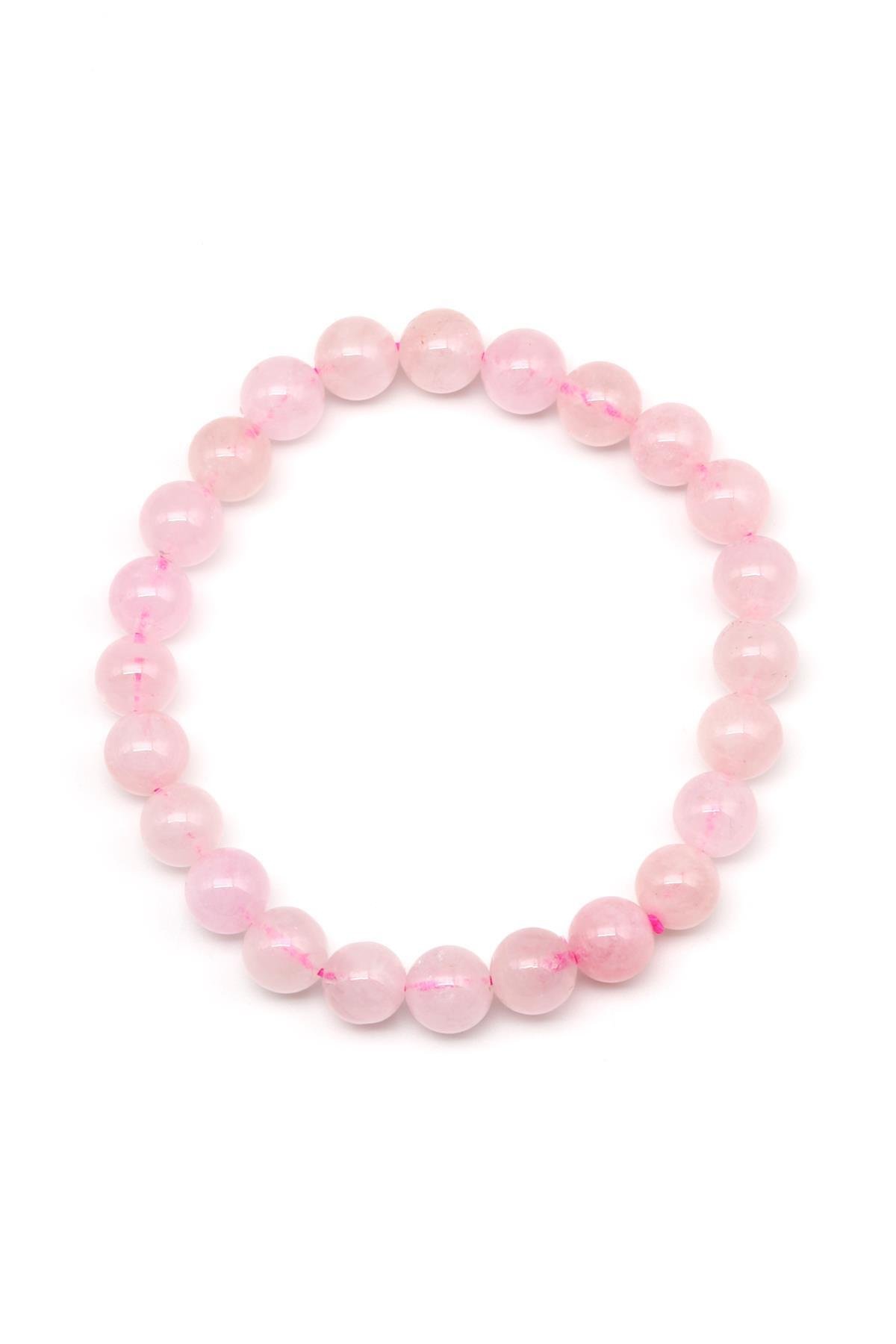 Pembe Kuvars Doğal Taş Bileklik 8 mm Küre Kesim