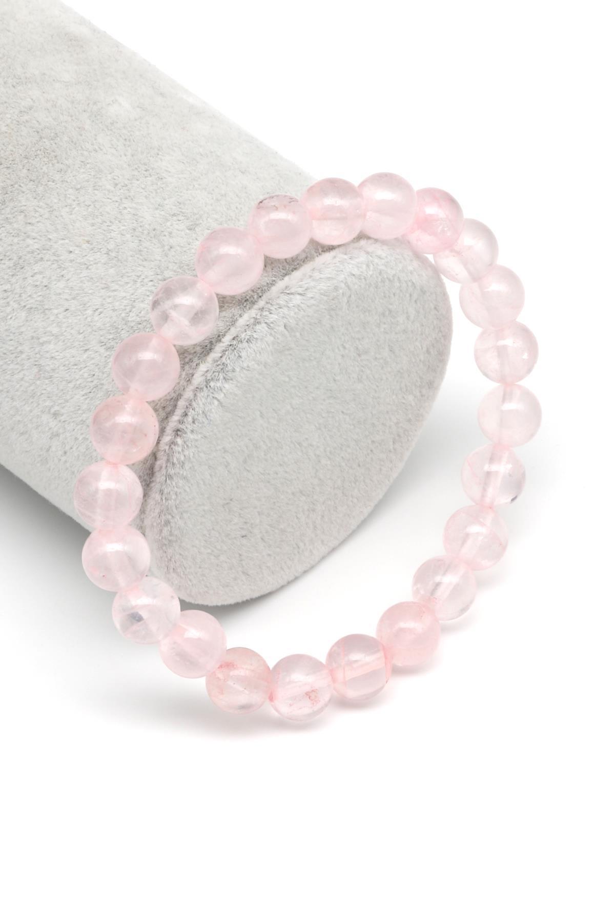 Pembe Kuvars Doğal Taş Bileklik 8 mm Küre Kesim