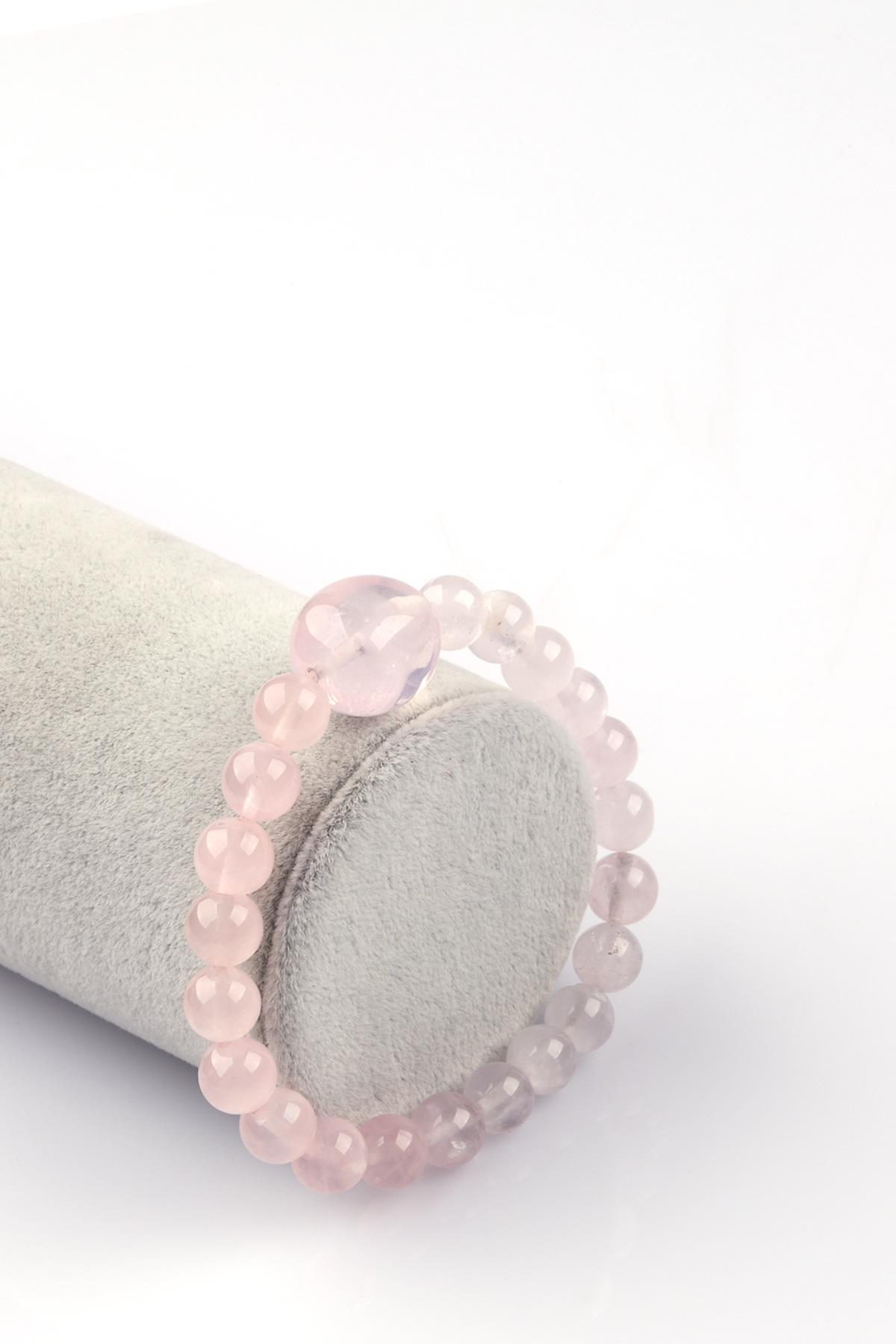 Pembe Kuvars Doğal Taş Bileklik 8mm Küre Kesim