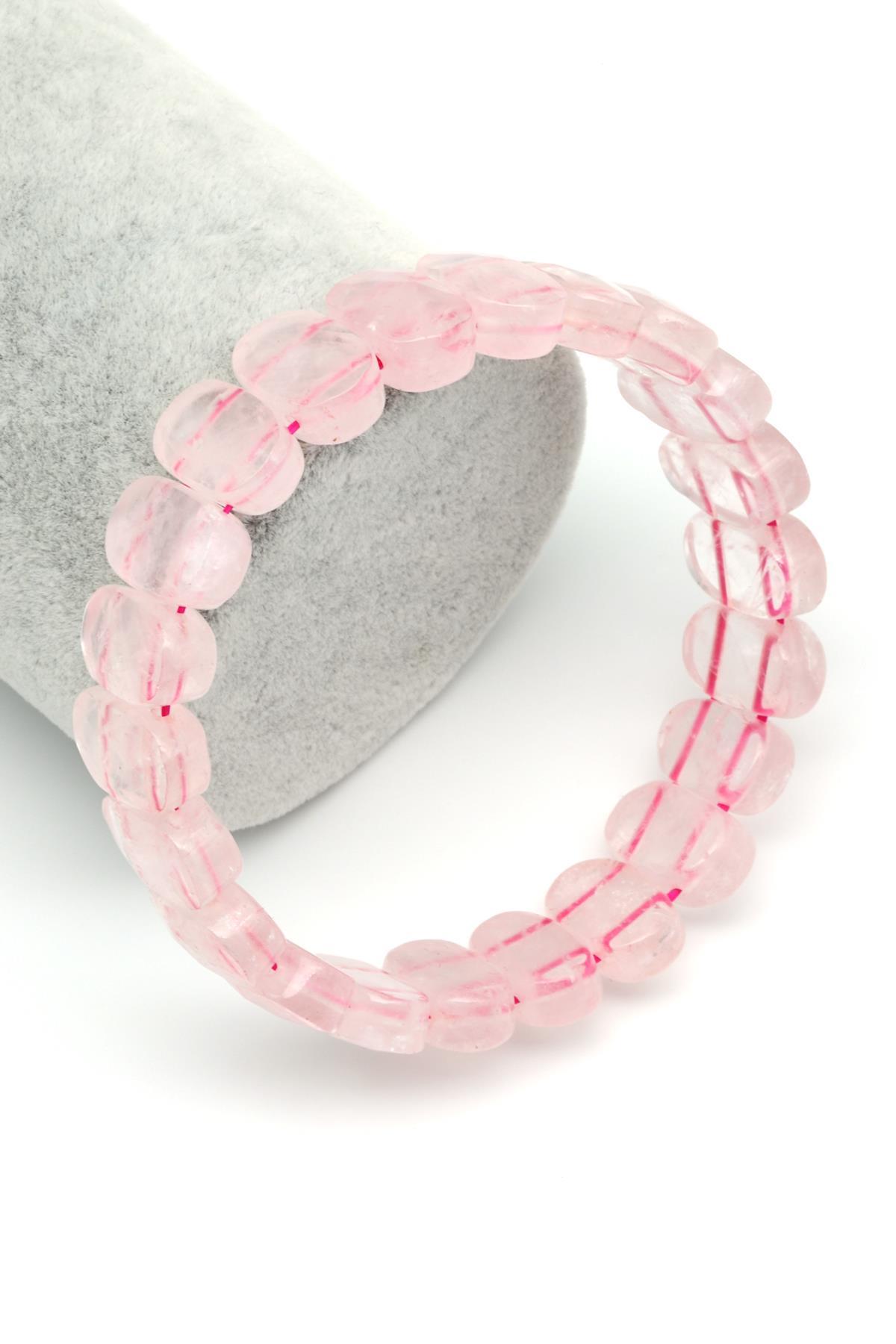 Pembe Kuvars Doğal Taş Bileklik 9 x 14 mm Özel Kesim