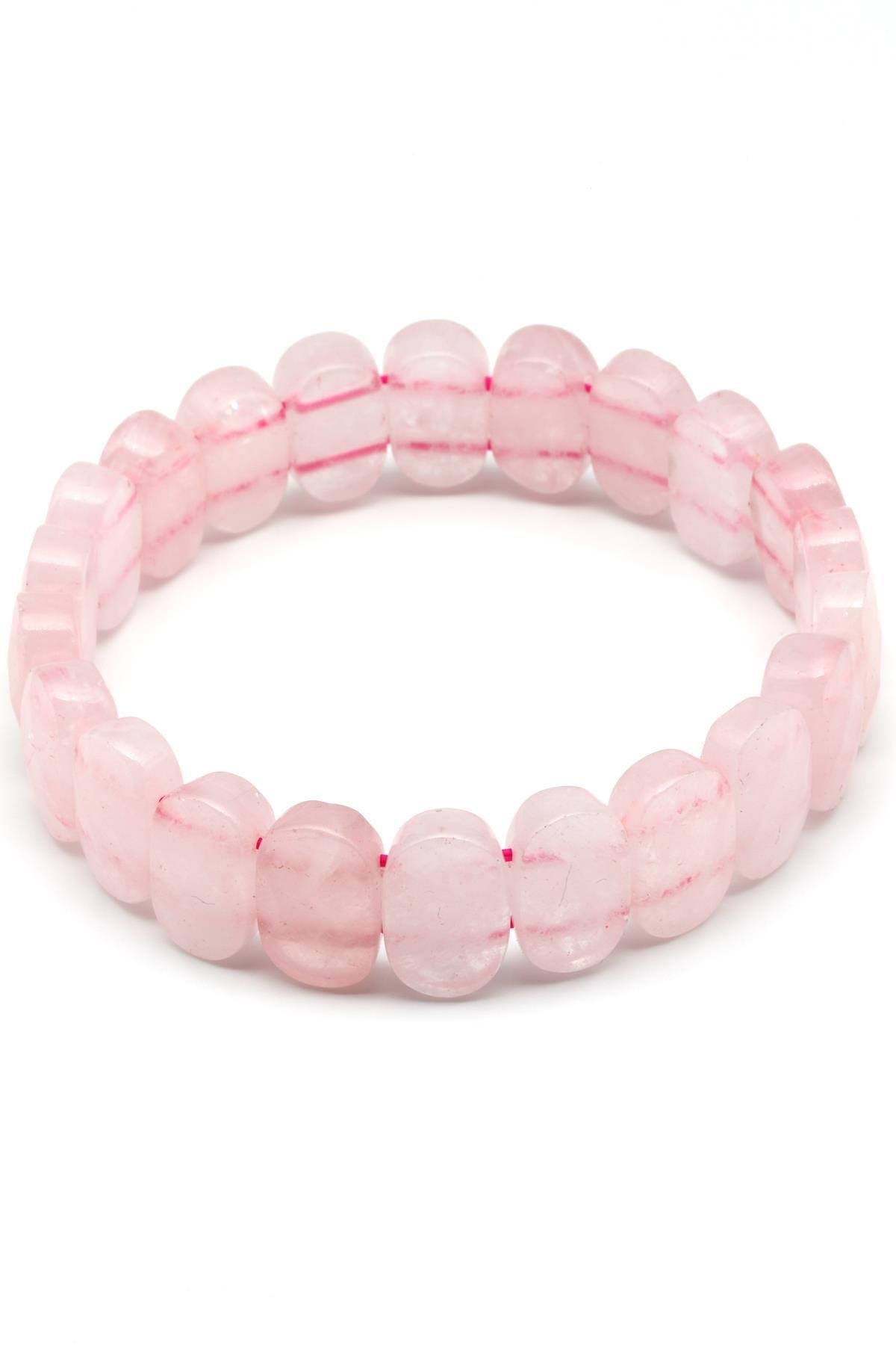 Pembe Kuvars Doğal Taş Bileklik 9 x 14 mm Özel Kesim