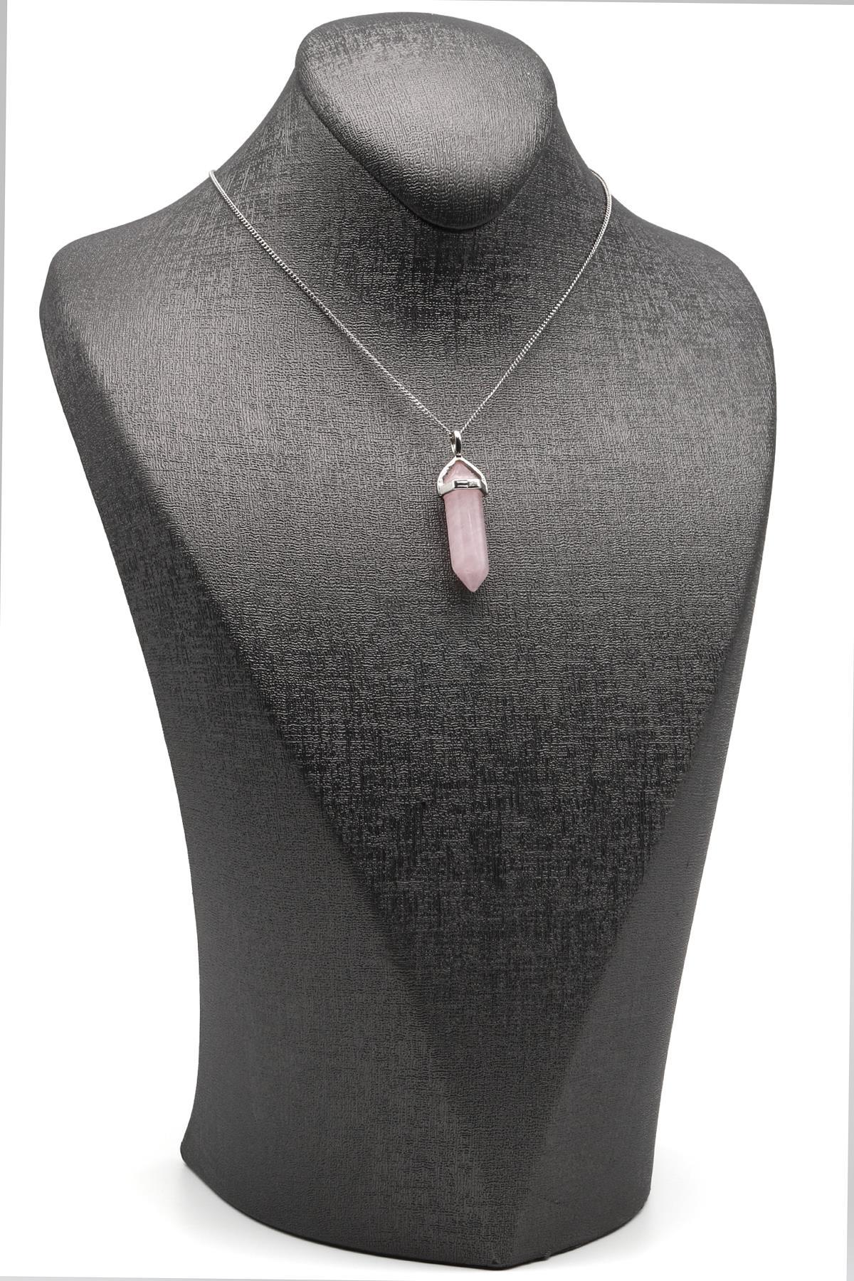 Pembe Kuvars Doğal Taş Çivi Model Kolye