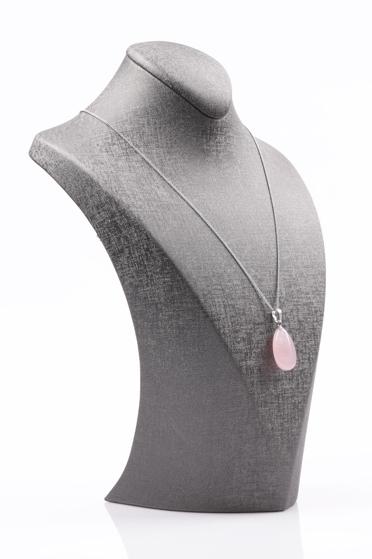 Pembe Kuvars Doğal Taş Damla Kesim Kolye