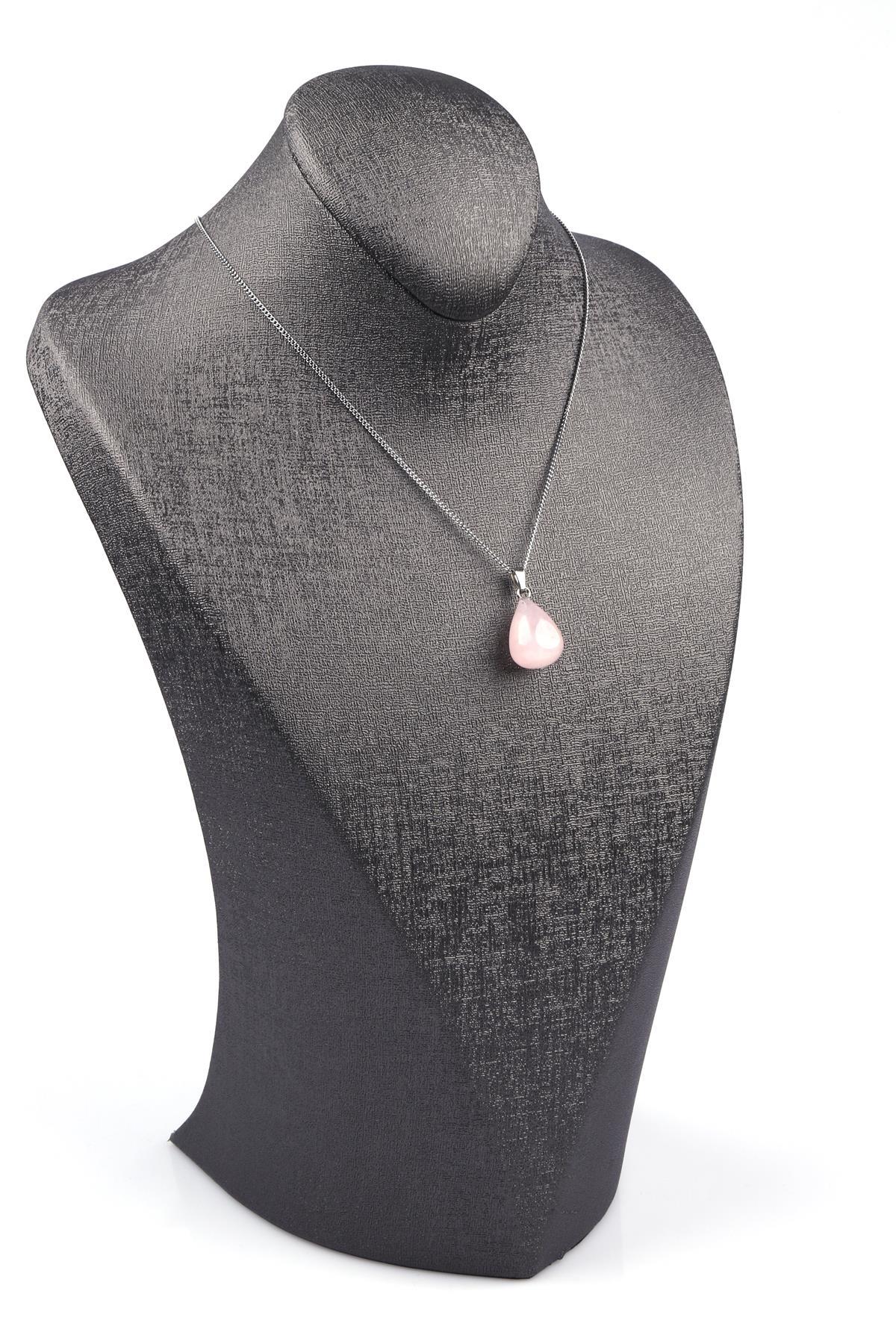 Pembe Kuvars Doğal Taş Damla Model Kolye