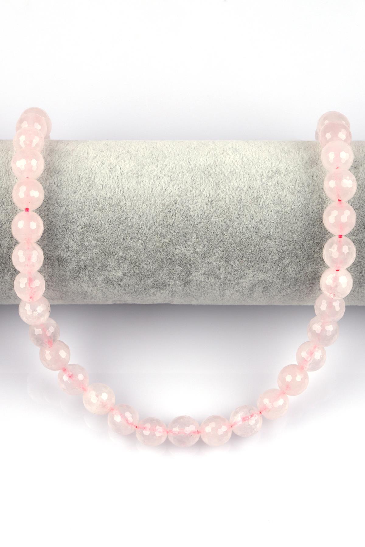 Pembe Kuvars Doğal Taş Dizi 10 mm Fasetli Küre Kesim