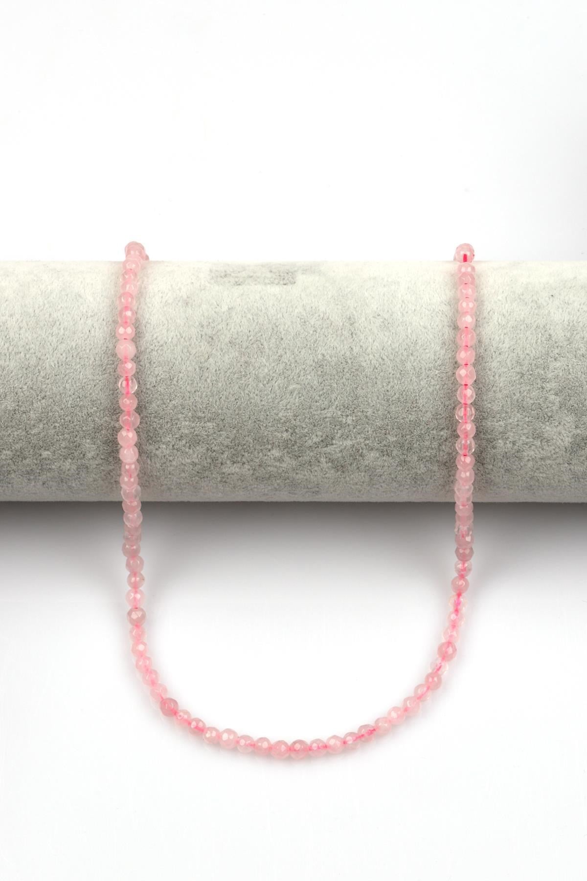 Pembe Kuvars Doğal Taş Dizi 4 mm Fasetli Küre Kesim