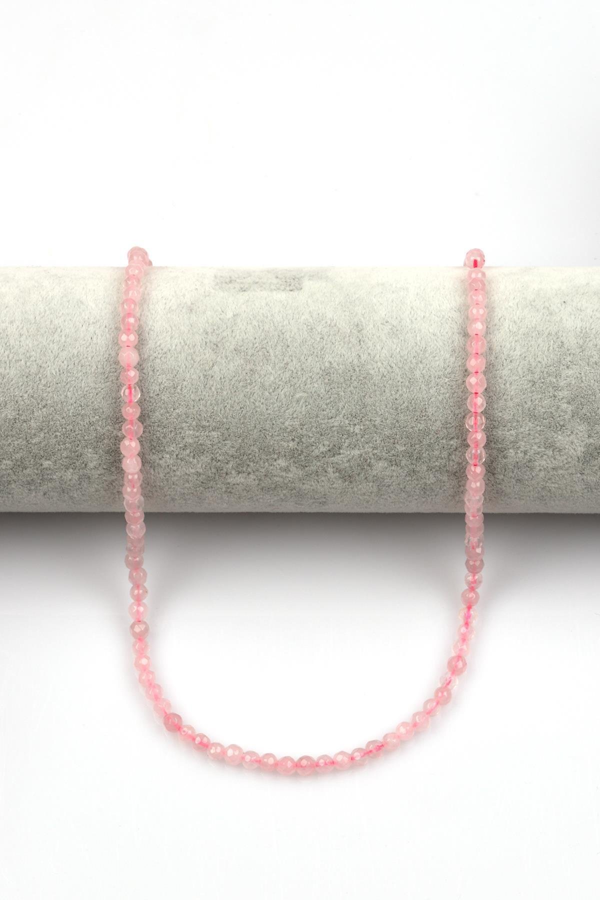 Pembe Kuvars Doğal Taş Dizi 4 mm Fasetli Küre Kesim