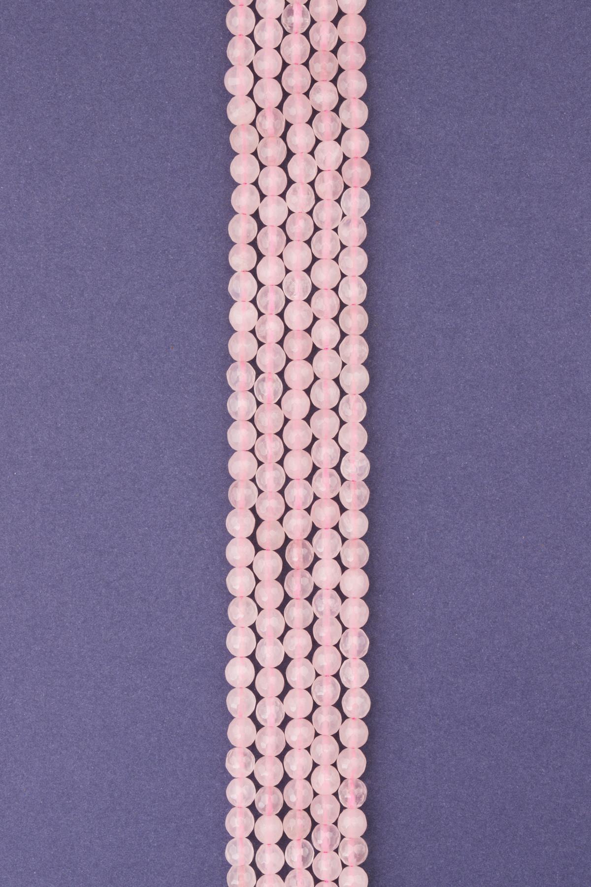 Pembe Kuvars Doğal Taş Dizi 6 mm Fasetli Küre Kesim