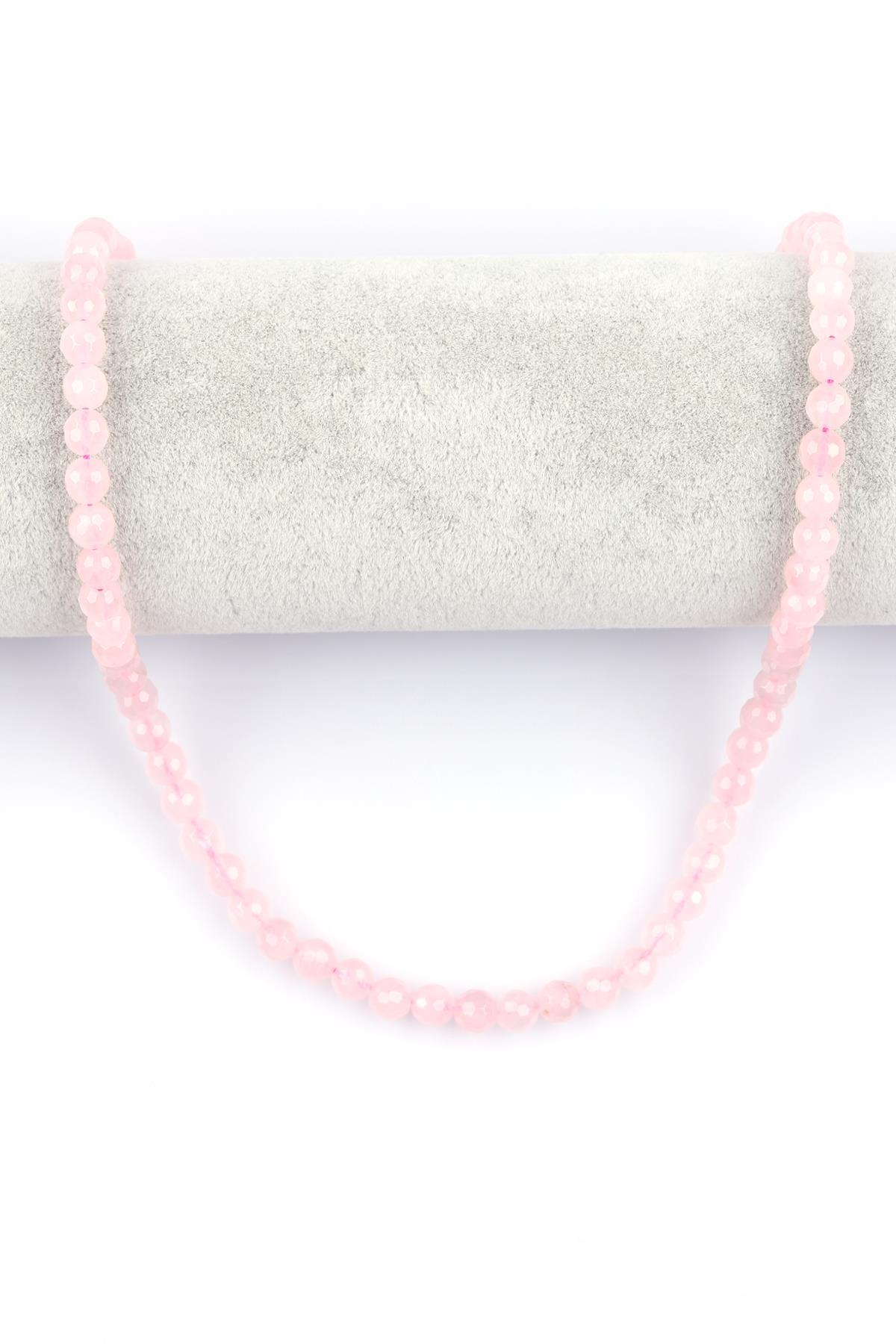 Pembe Kuvars Doğal Taş Dizi 6 mm Fasetli Küre Kesim