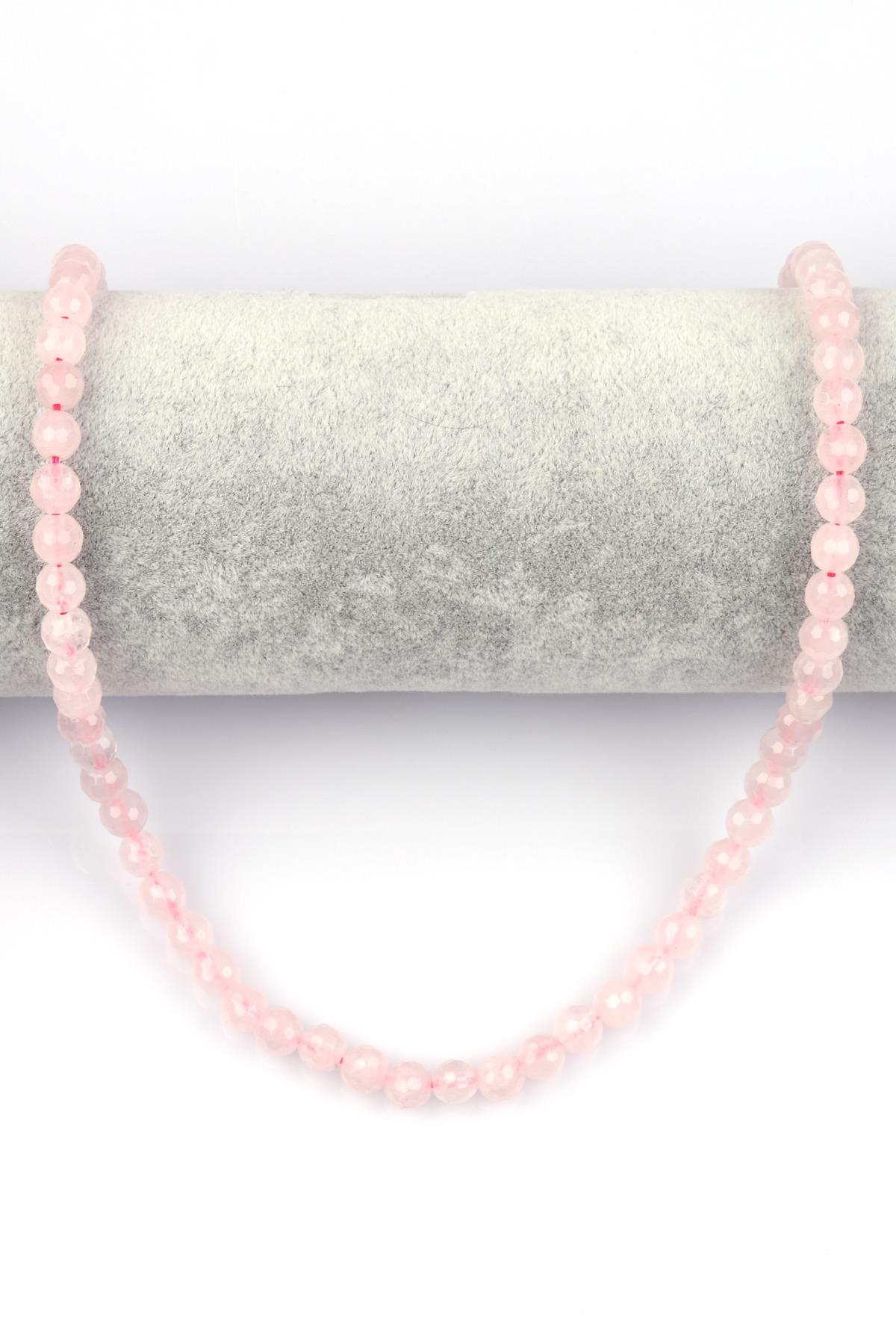 Pembe Kuvars Doğal Taş Dizi 6 mm Fasetli Küre Kesim