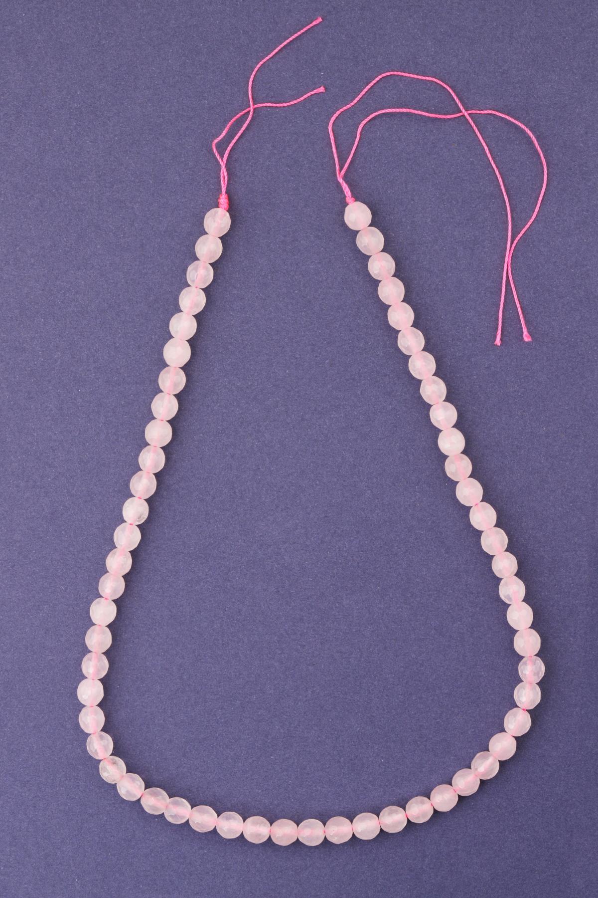 Pembe Kuvars Doğal Taş Dizi 6 mm Fasetli Küre Kesim