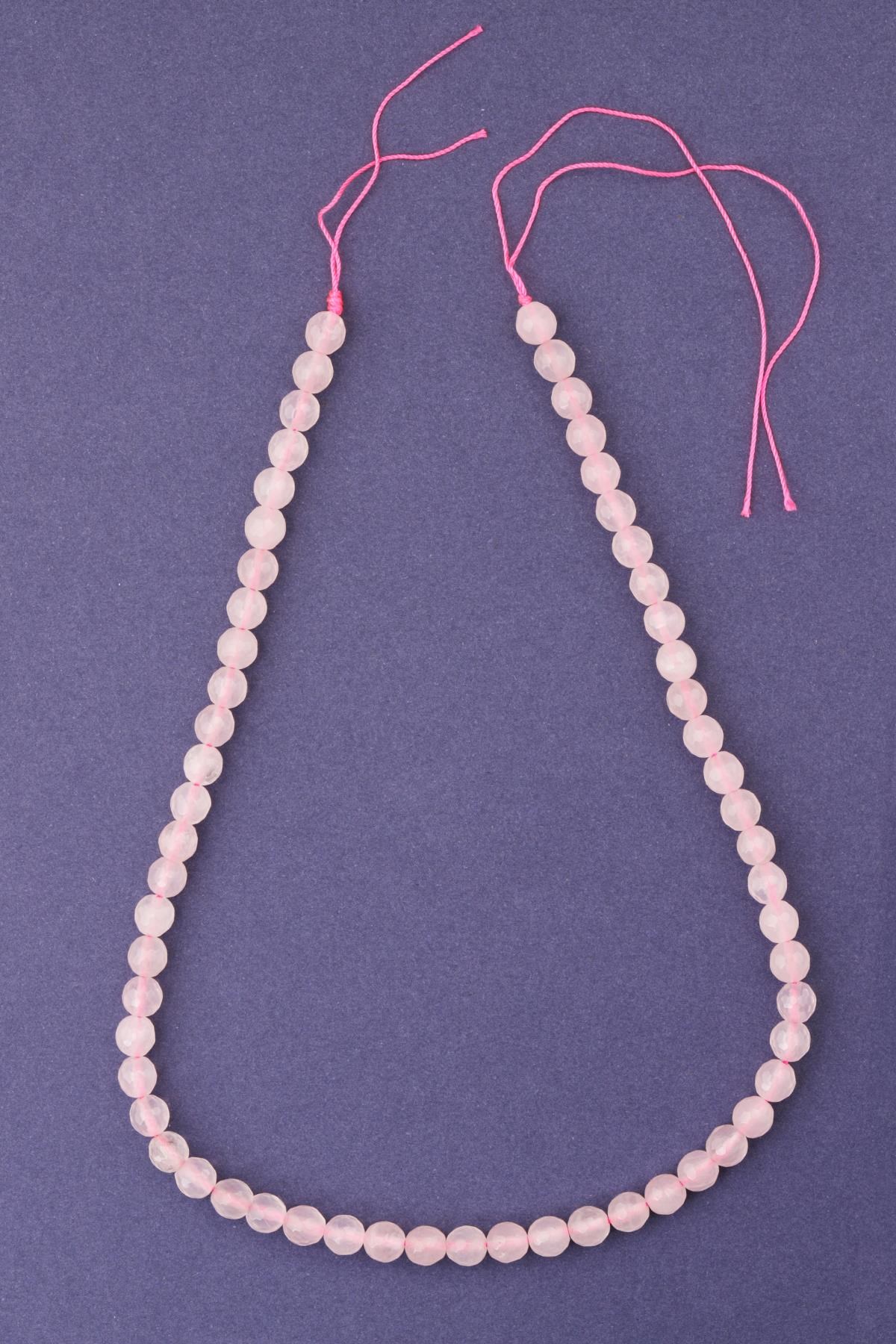 Pembe Kuvars Doğal Taş Dizi 6 mm Fasetli Küre Kesim