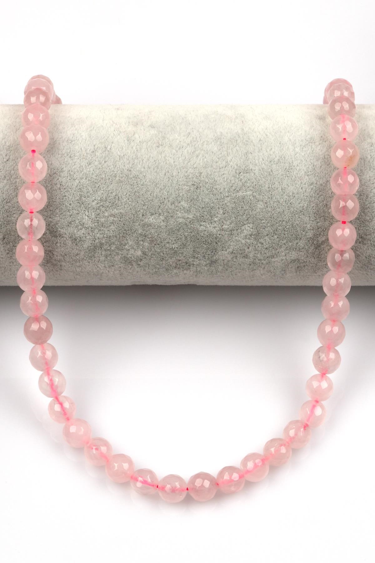 Pembe Kuvars Doğal Taş Dizi 8 mm Fasetli Küre Kesim