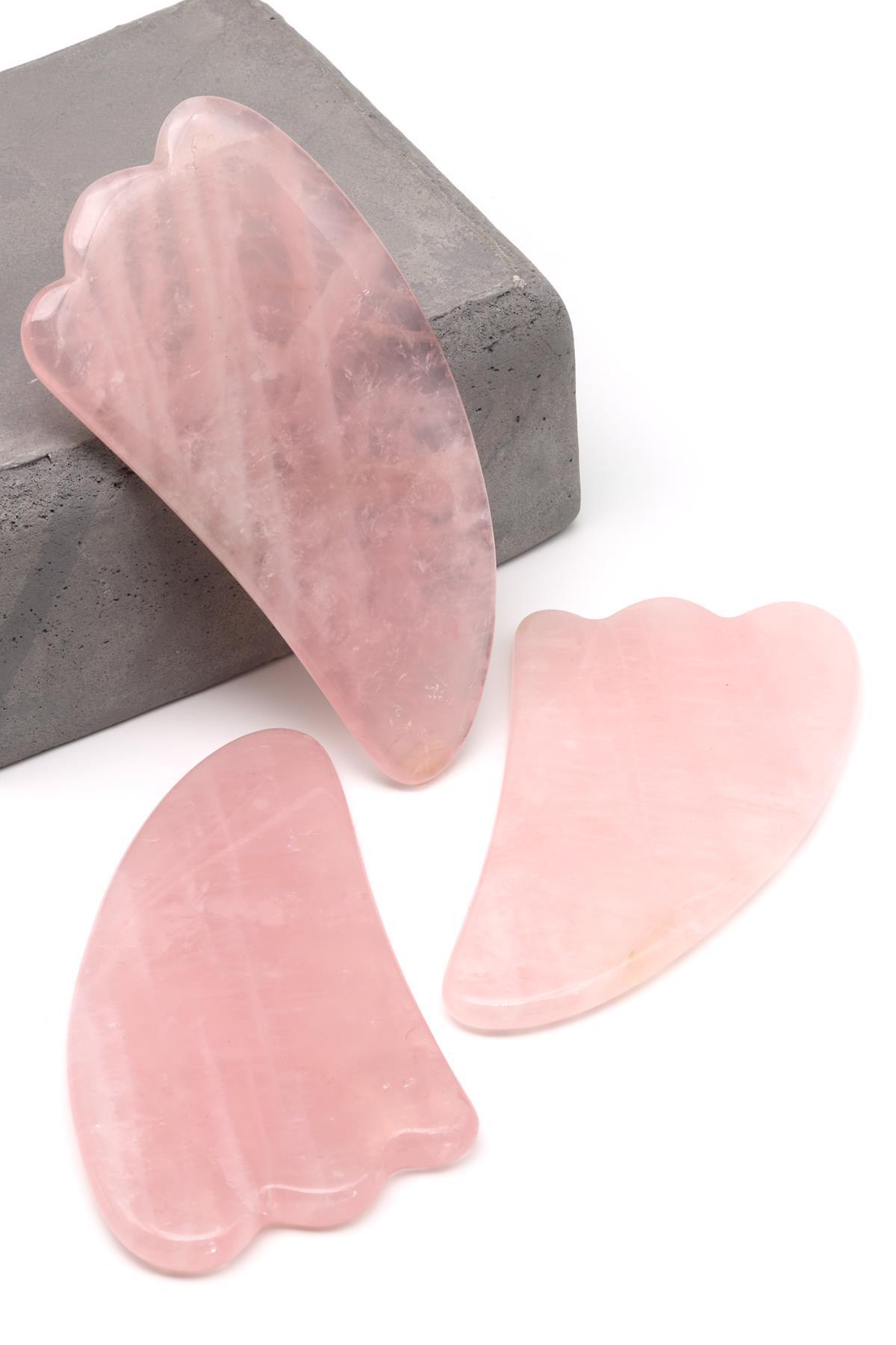 Pembe Kuvars Doğal Taş Gua Sha Yüz Masaj Taşı