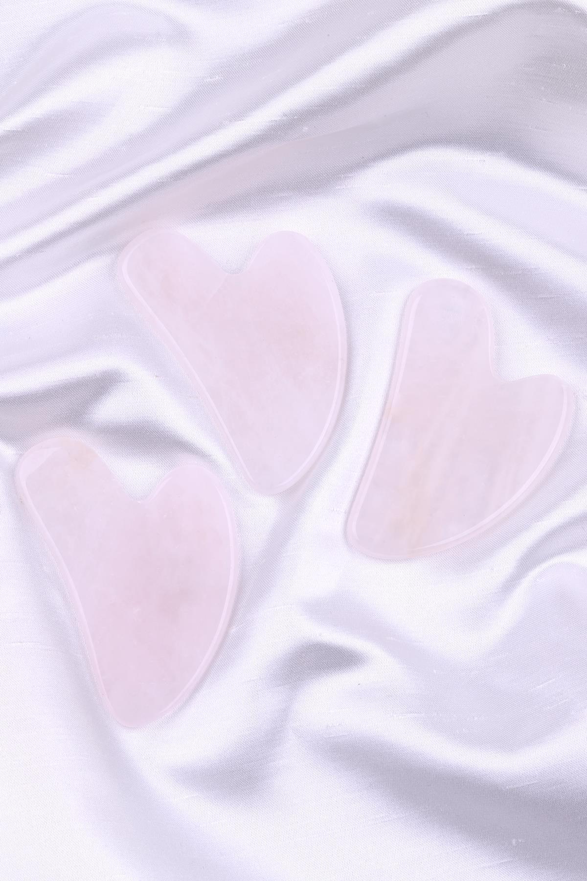 Pembe Kuvars Doğal Taş Gua Sha Yüz Masaj Taşı