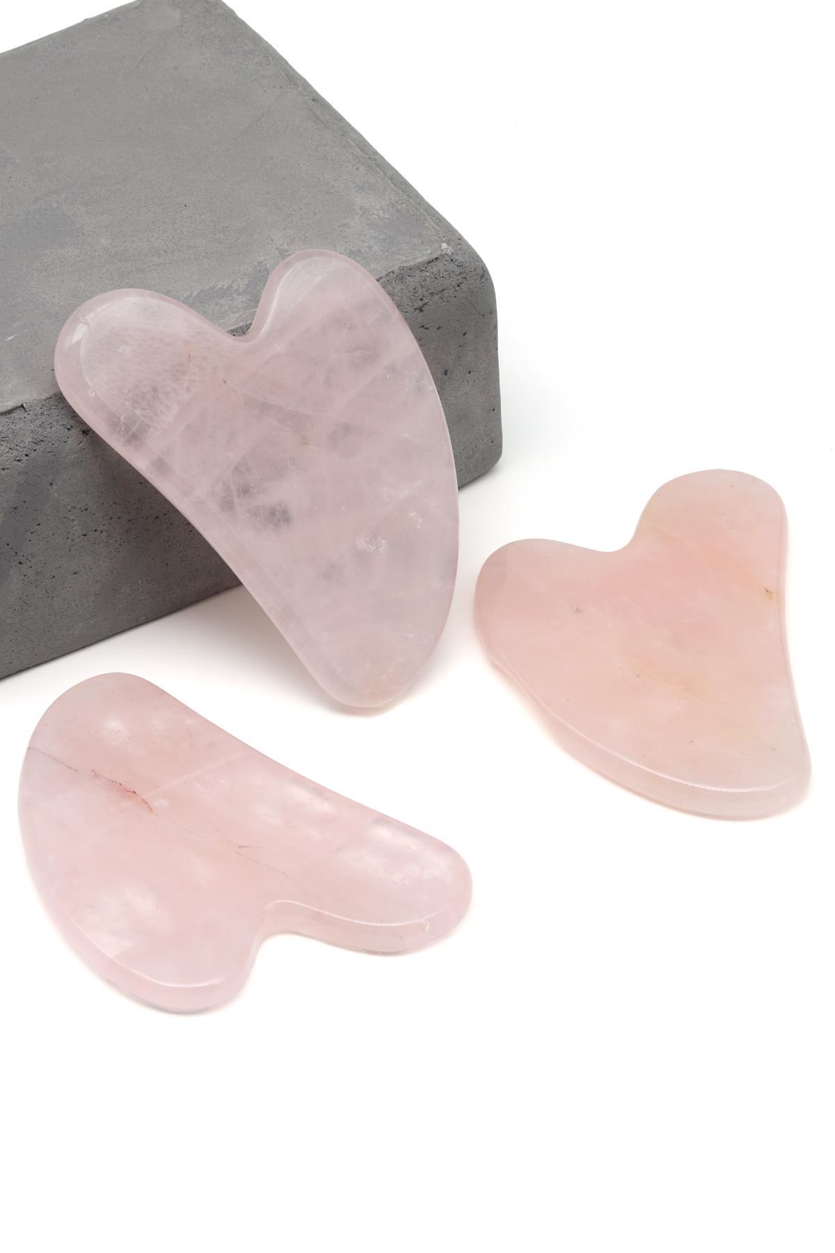 Pembe Kuvars Doğal Taş Gua Sha Yüz Masaj Taşı