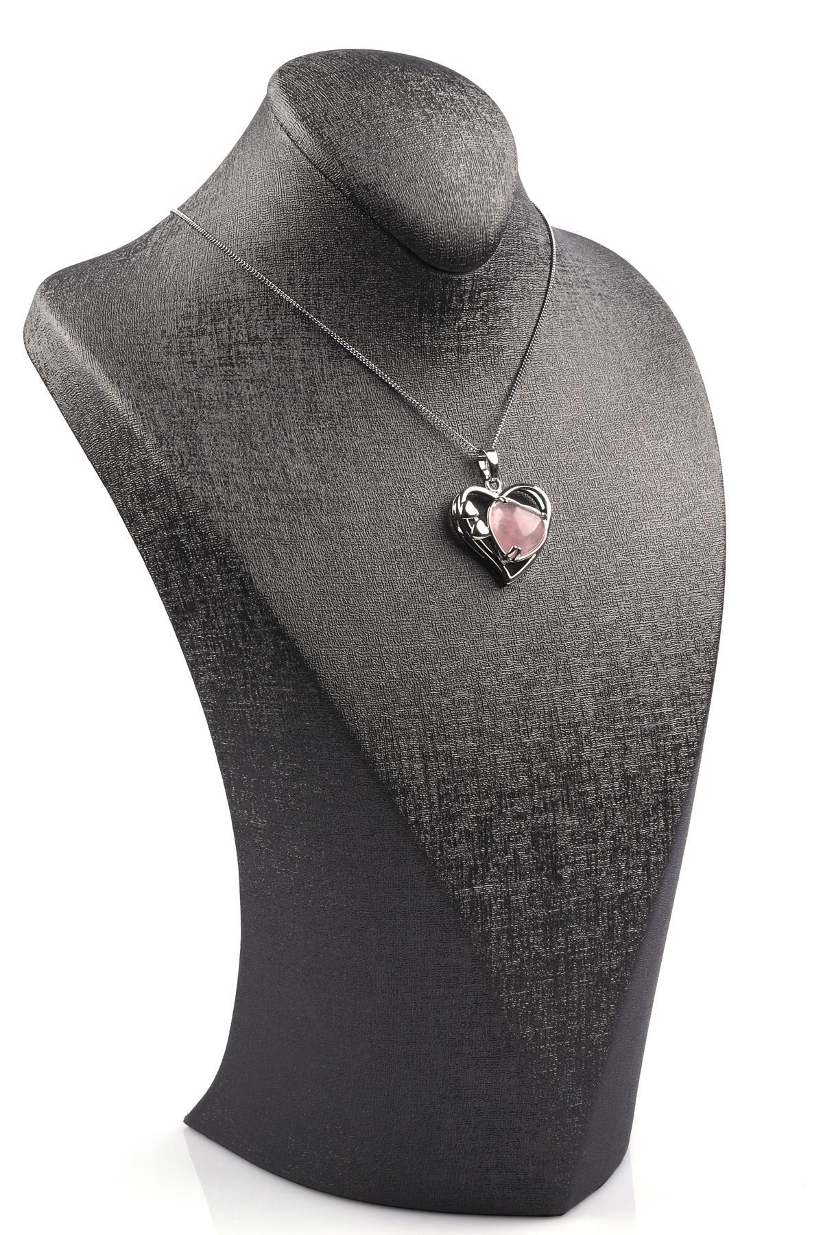 Pembe Kuvars Doğal Taş Kalp Model Kolye 
