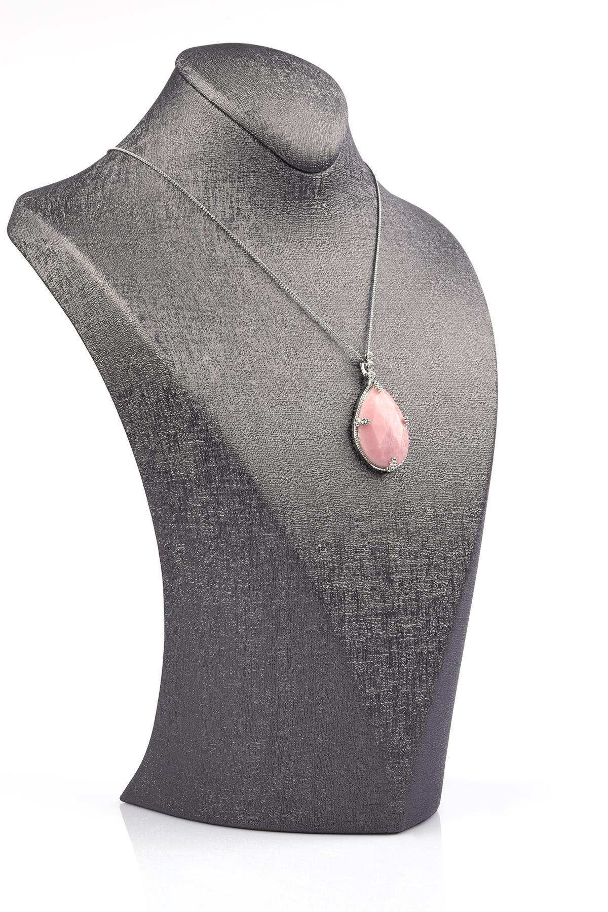 Pembe Kuvars Doğal Taş Kolye 