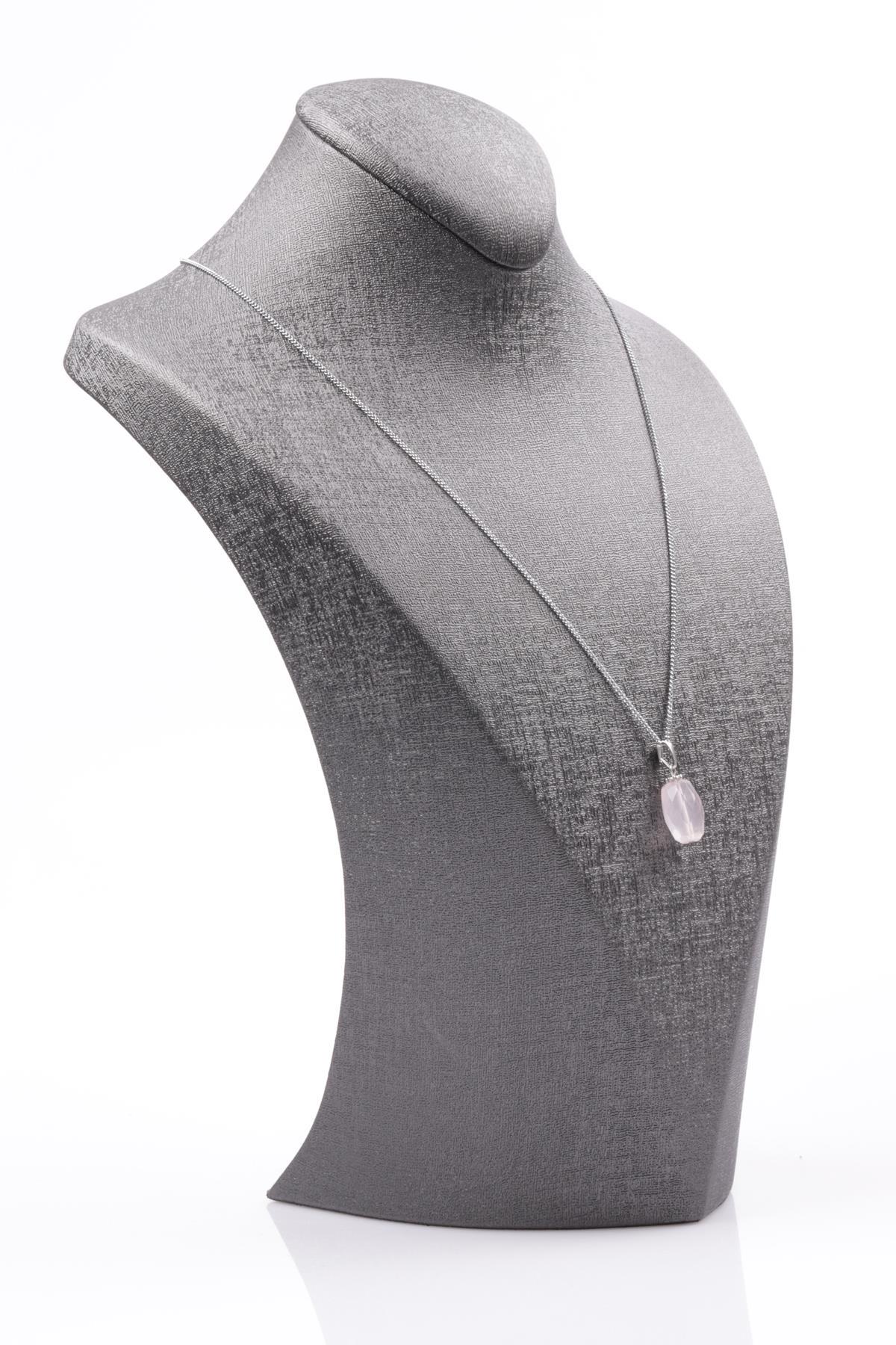 Pembe Kuvars Doğal Taş Kolye