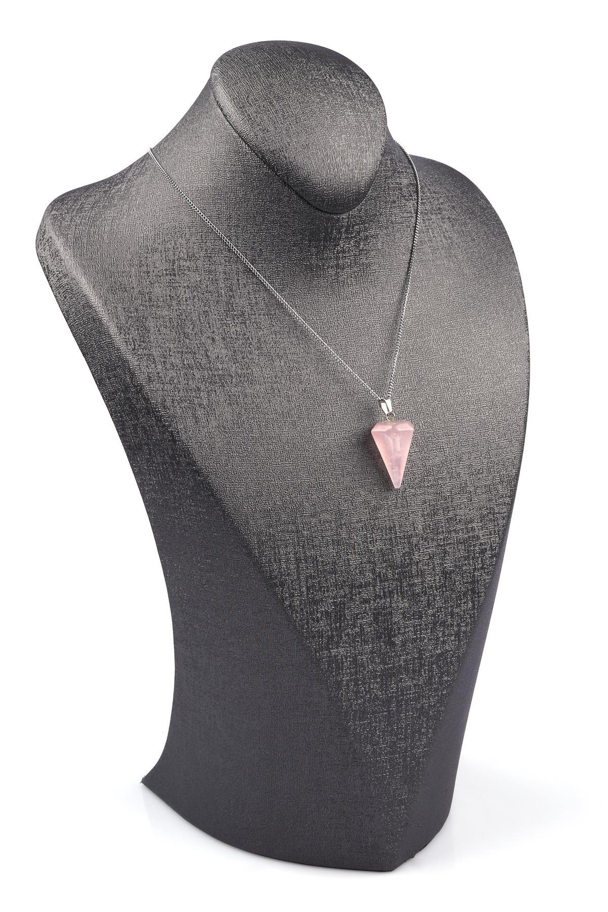 Pembe Kuvars Doğal Taş Kolye