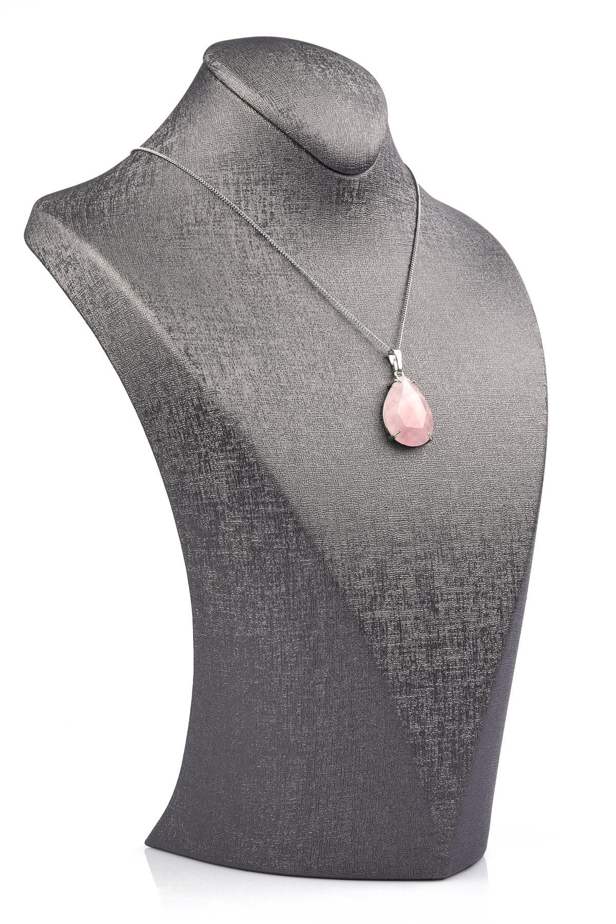 Pembe Kuvars Doğal Taş Kolye