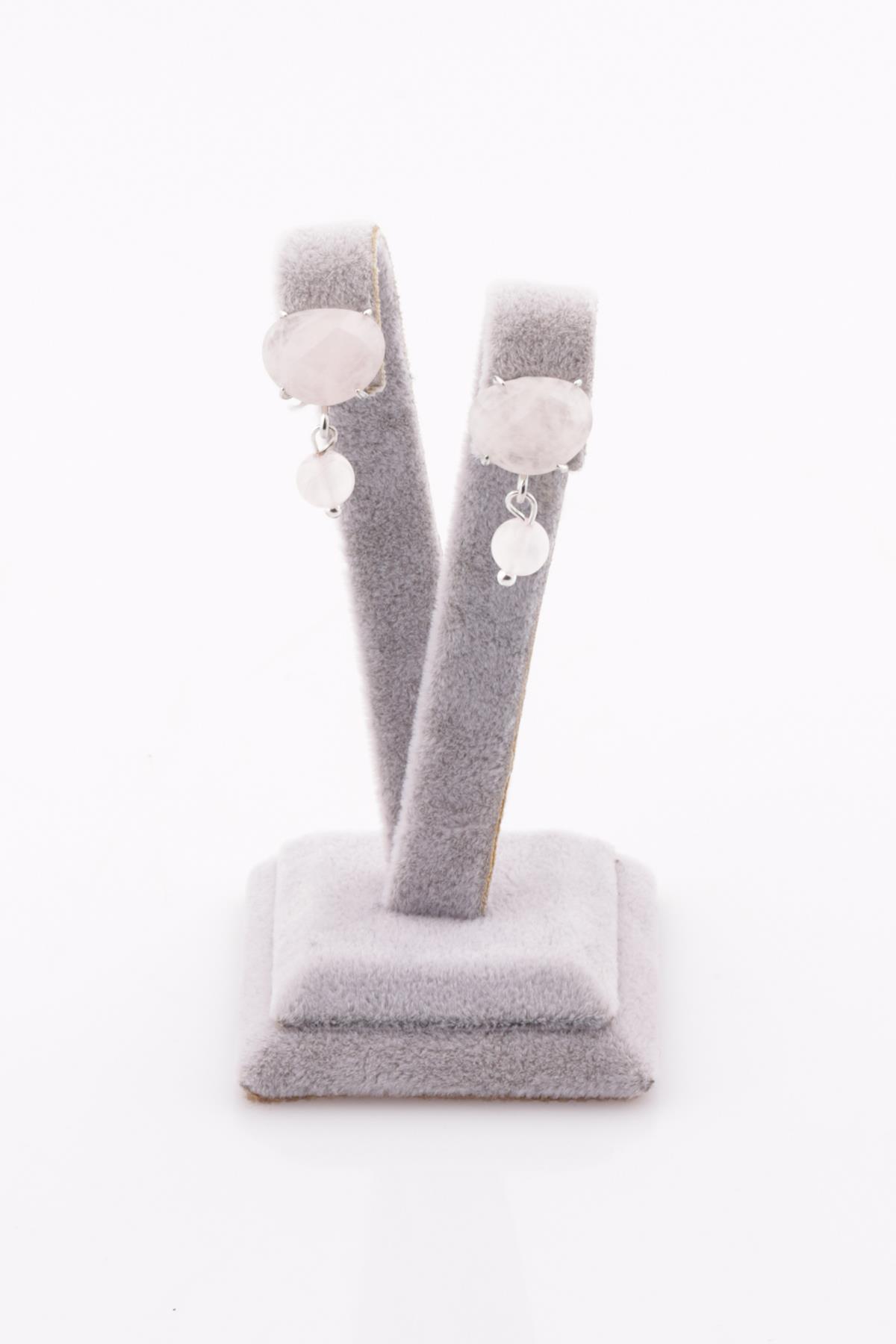 Pembe Kuvars Doğal Taş Küpe