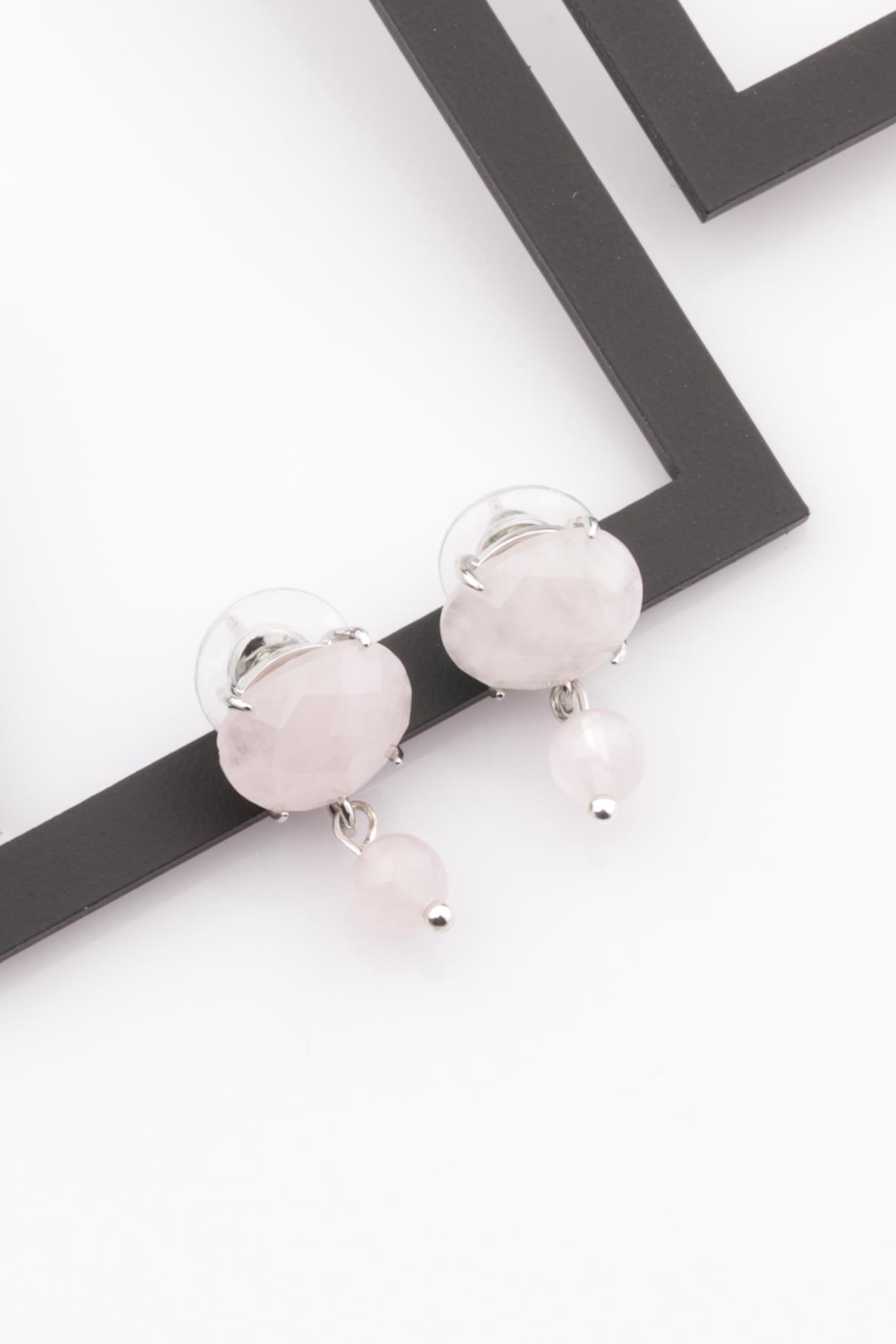 Pembe Kuvars Doğal Taş Küpe