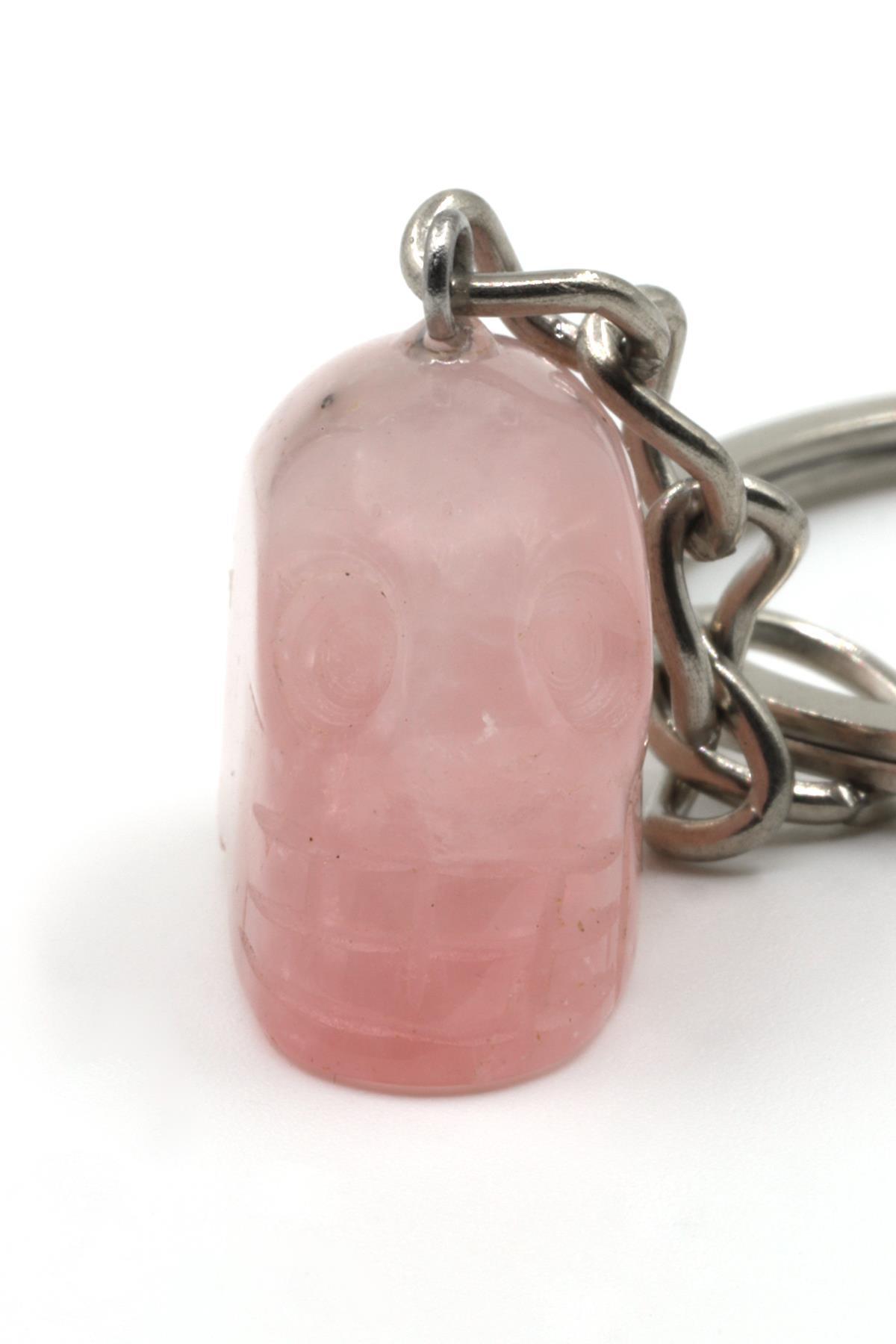 Pembe Kuvars Doğal Taş Kuru Kafa Model Anahtarlık