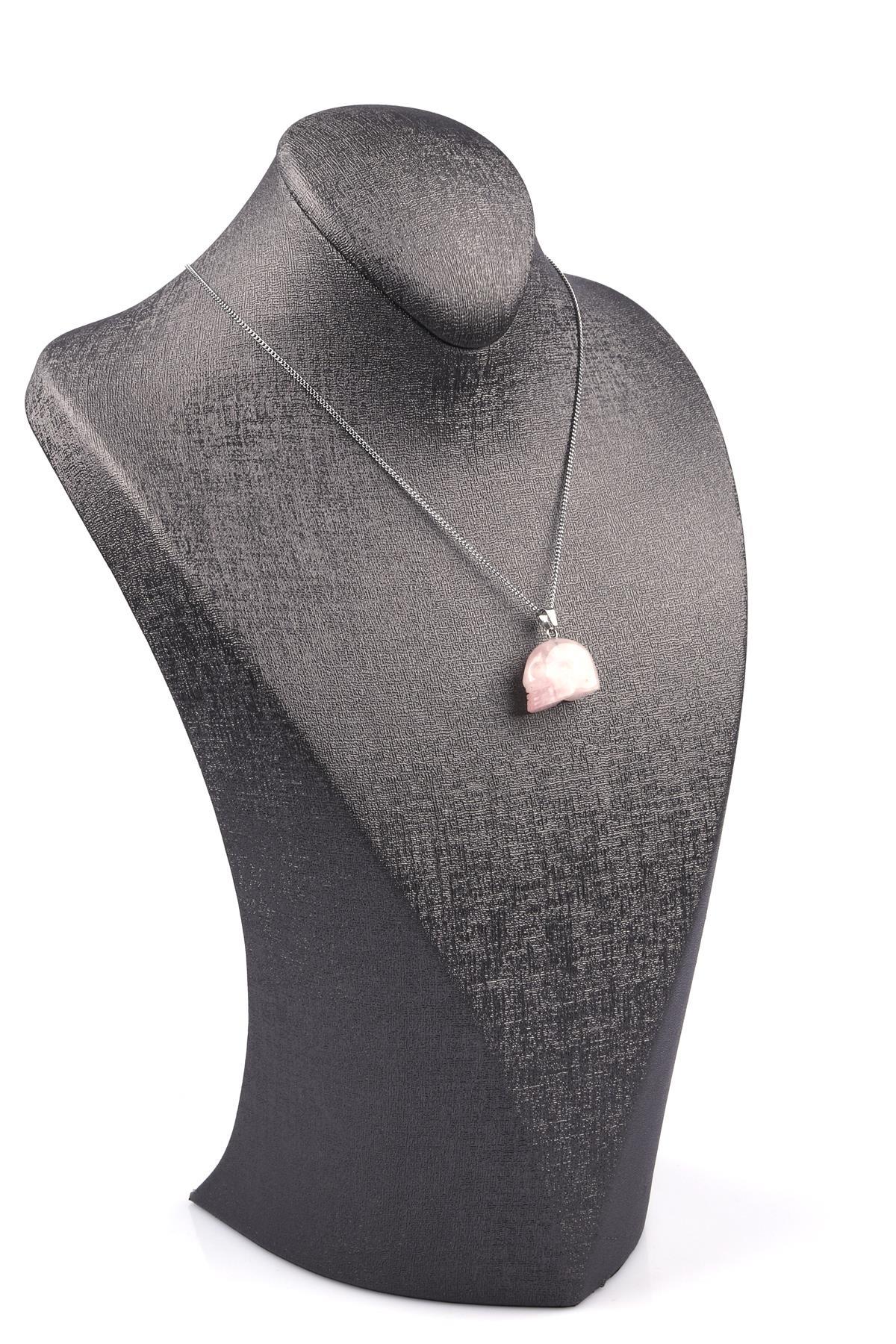 Pembe Kuvars Doğal Taş Kuru Kafa Model Kolye