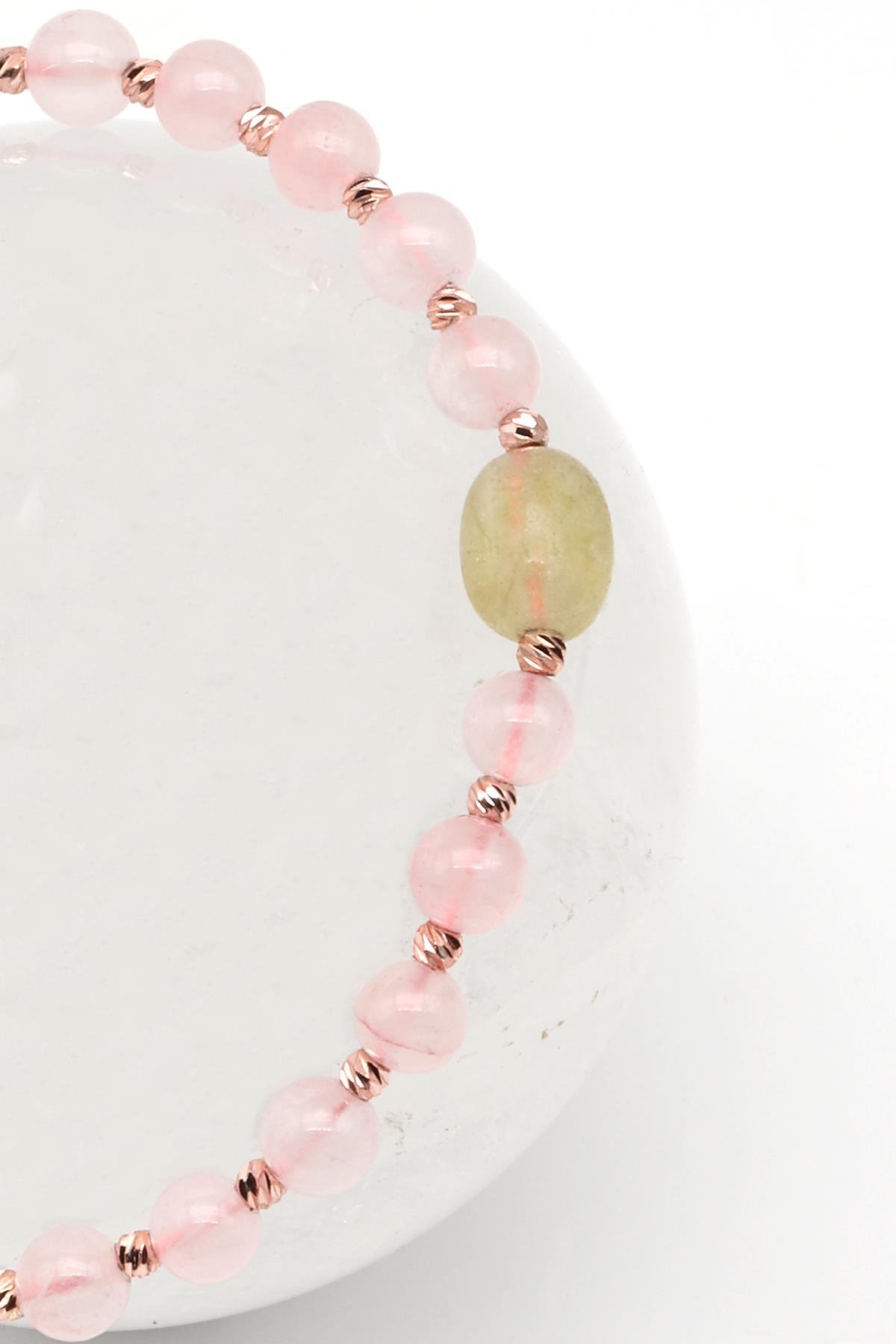 Pembe Kuvars Doğal Taş Makrome Örme Bileklik Küre Kesim