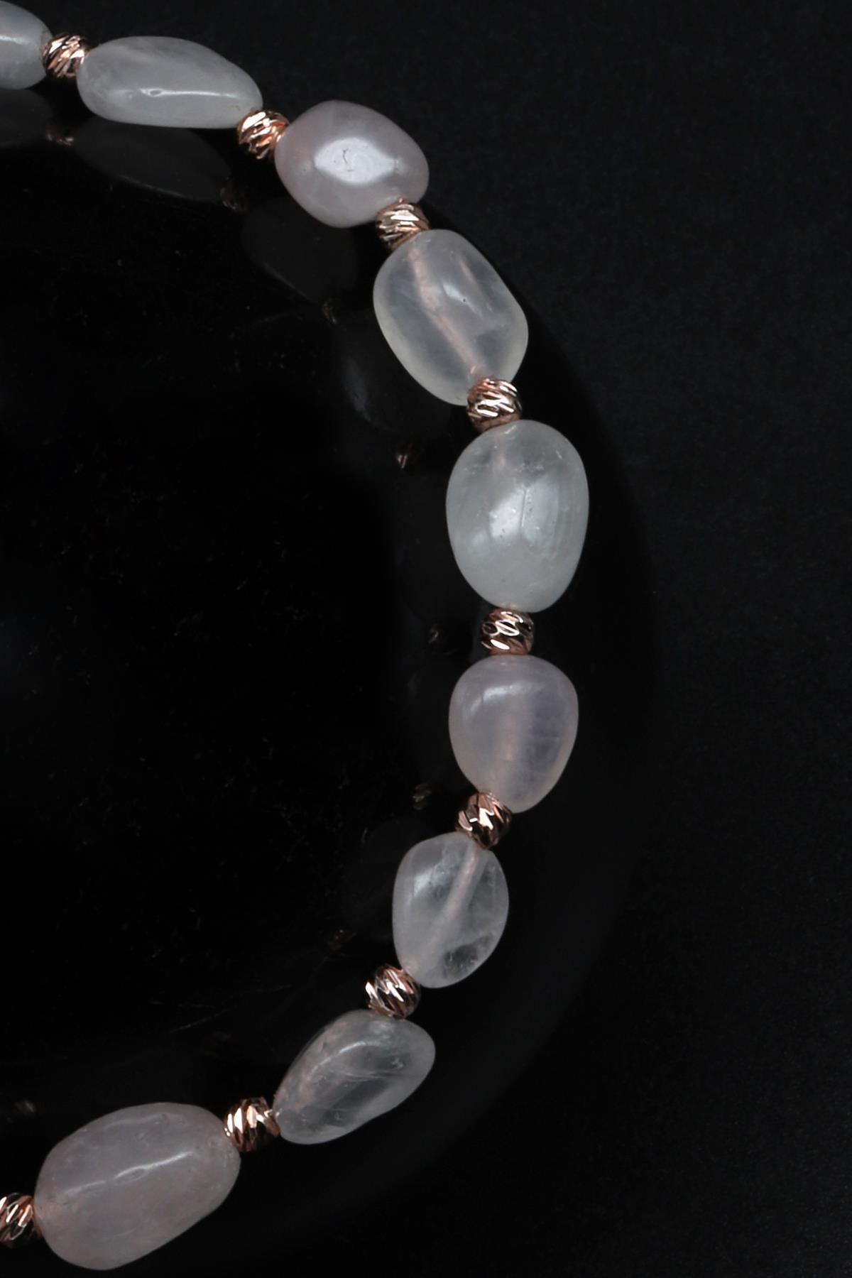 Pembe Kuvars Doğal Taş Makrome Örme Bileklik Şekilsiz Kesim