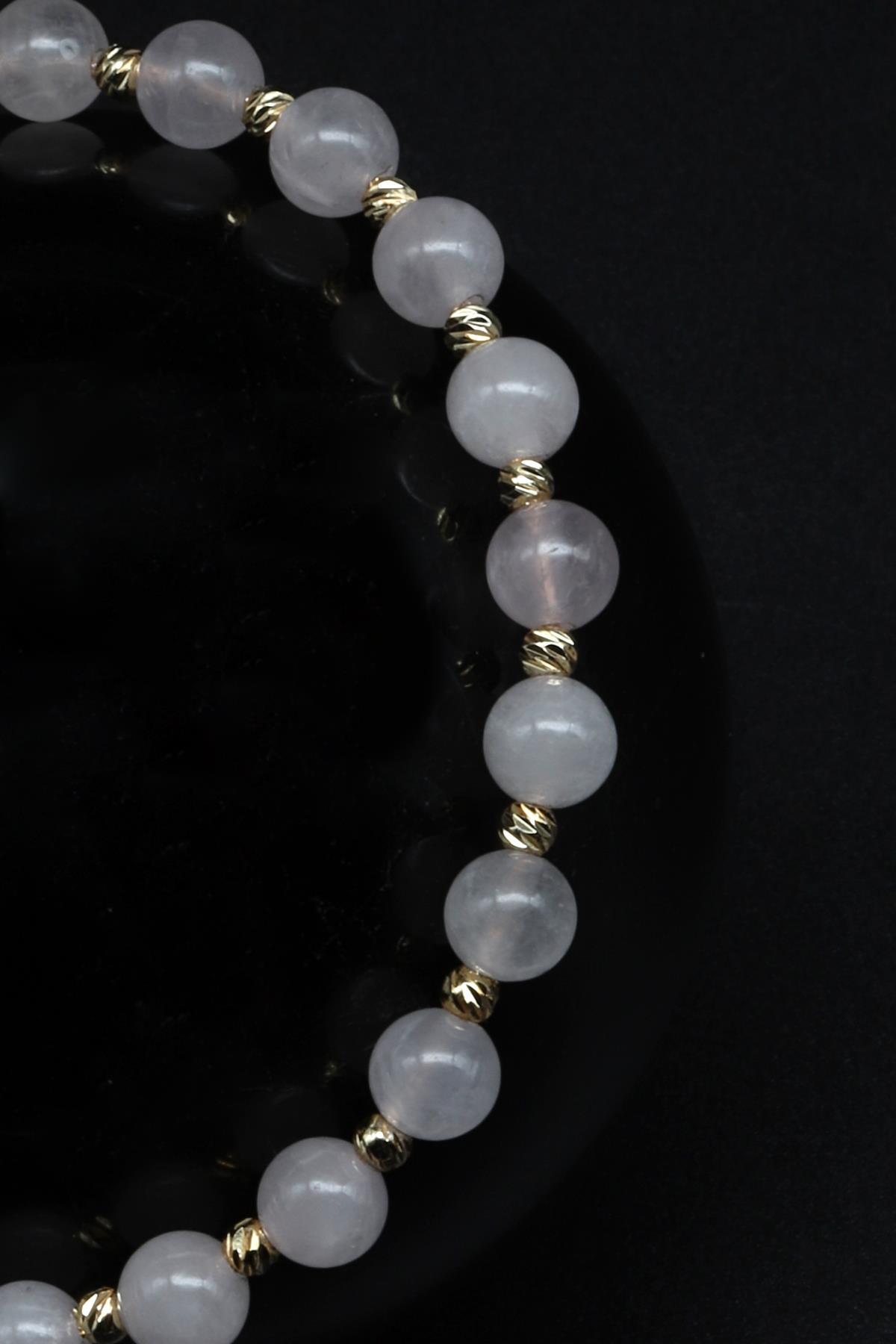 Pembe Kuvars Doğal Taş Makrome Örme Bileklik Küre Kesim