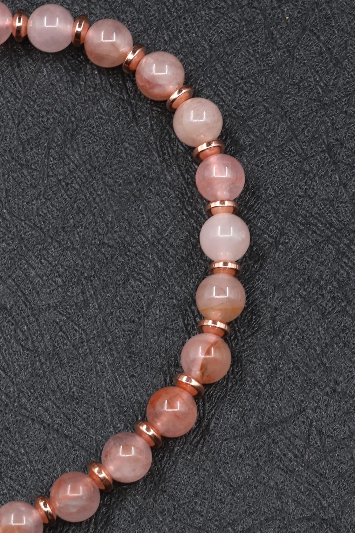 Pembe Kuvars Doğal Taş Makrome Örme Bileklik