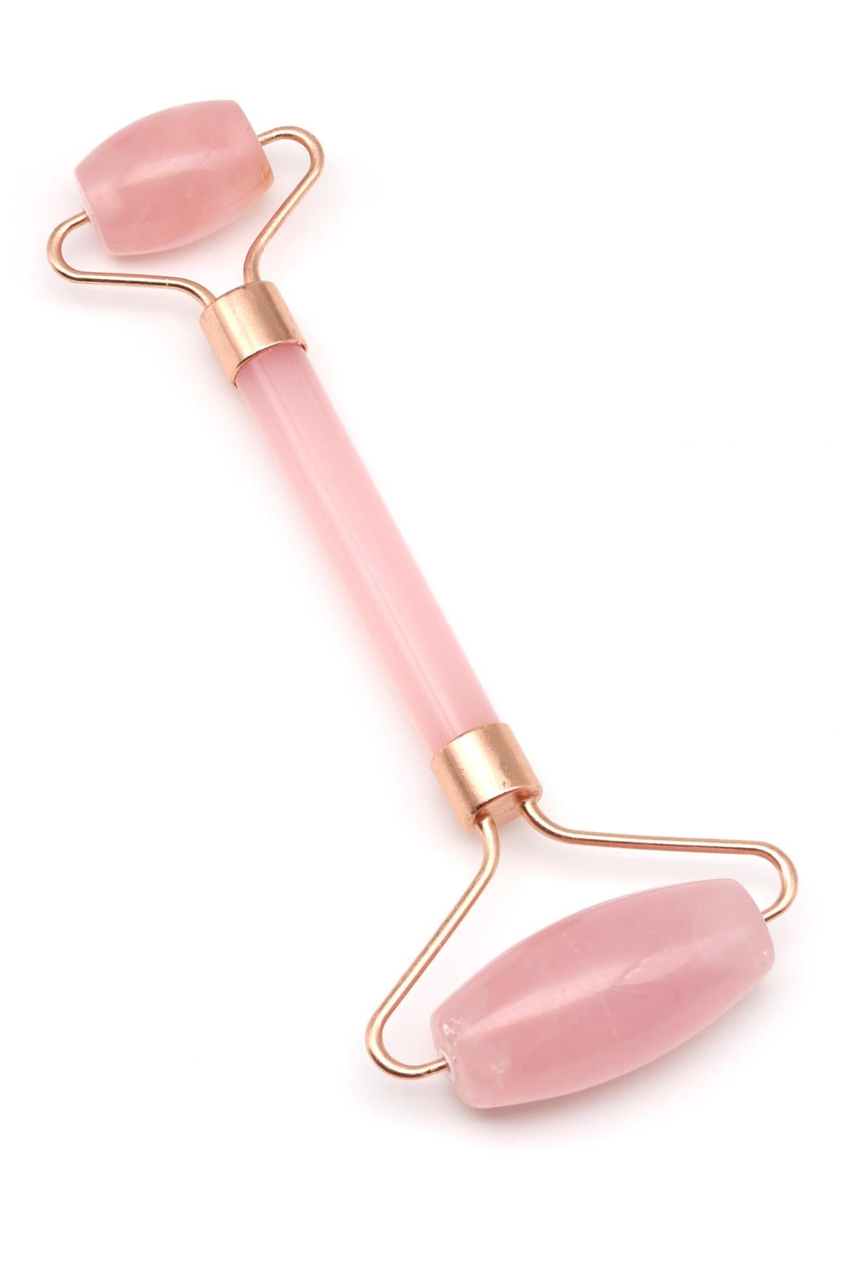 Pembe Kuvars Doğal Taş Masaj Taşı Rose Renkli - Face Roller