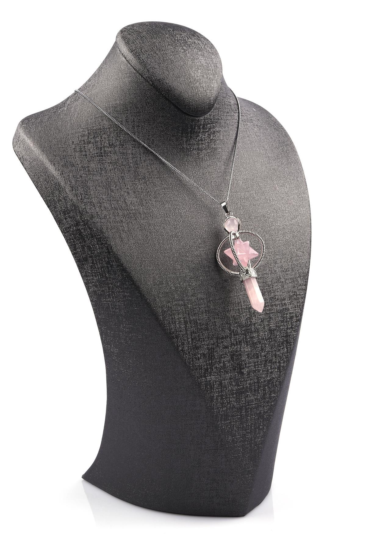 Pembe Kuvars Doğal Taş Merkaba Kolye